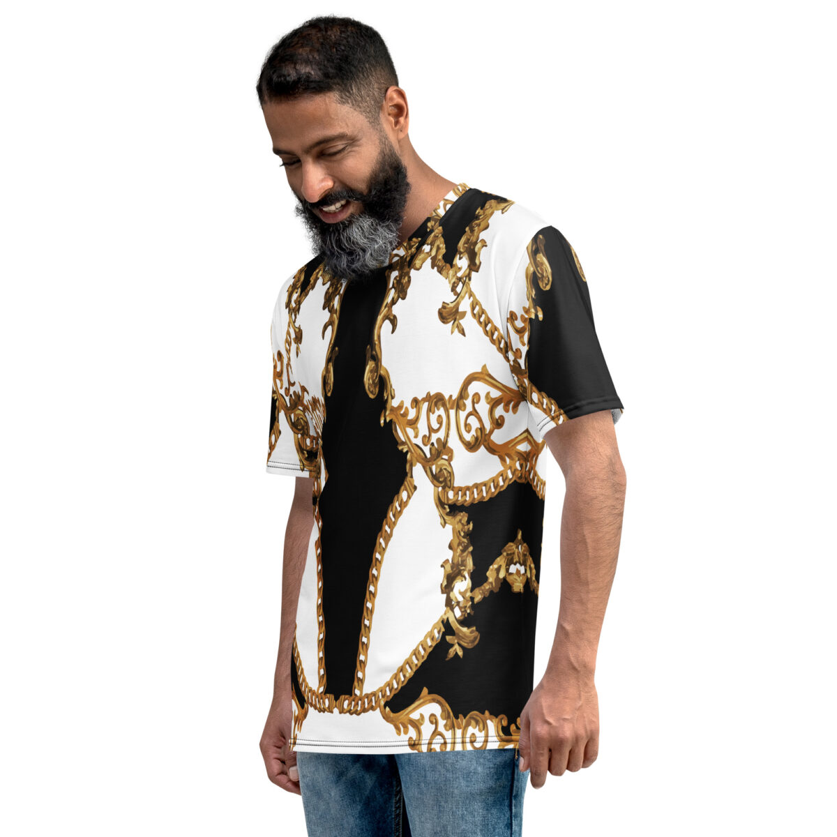 Men’s Designer T-Shirt | Cool Graphic Casual Tees For Men | White Black Gold Printed - Image 3