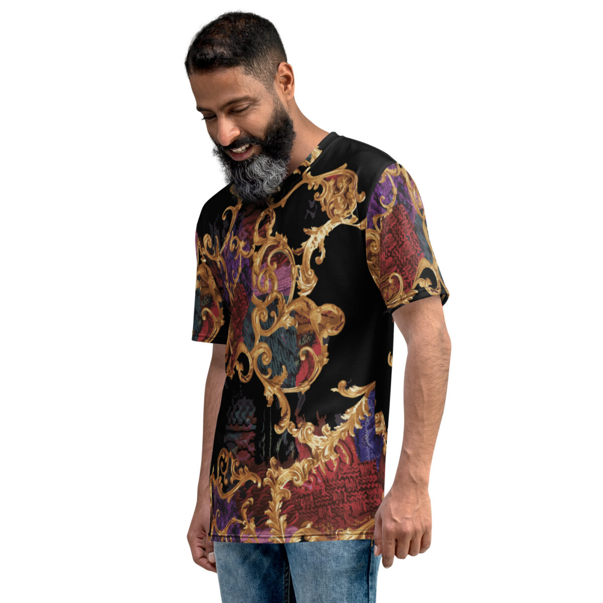 Men’s Designer T-Shirt | Cool Graphic Casual Tees For Men | Black Gold Red Printed - Image 3
