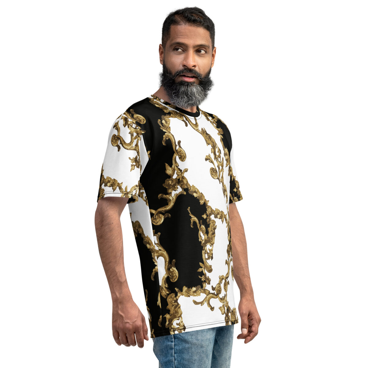 Men’s Designer T-Shirt | Cool Graphic Casual Tees For Men | White Black Gold Printed - Image 4