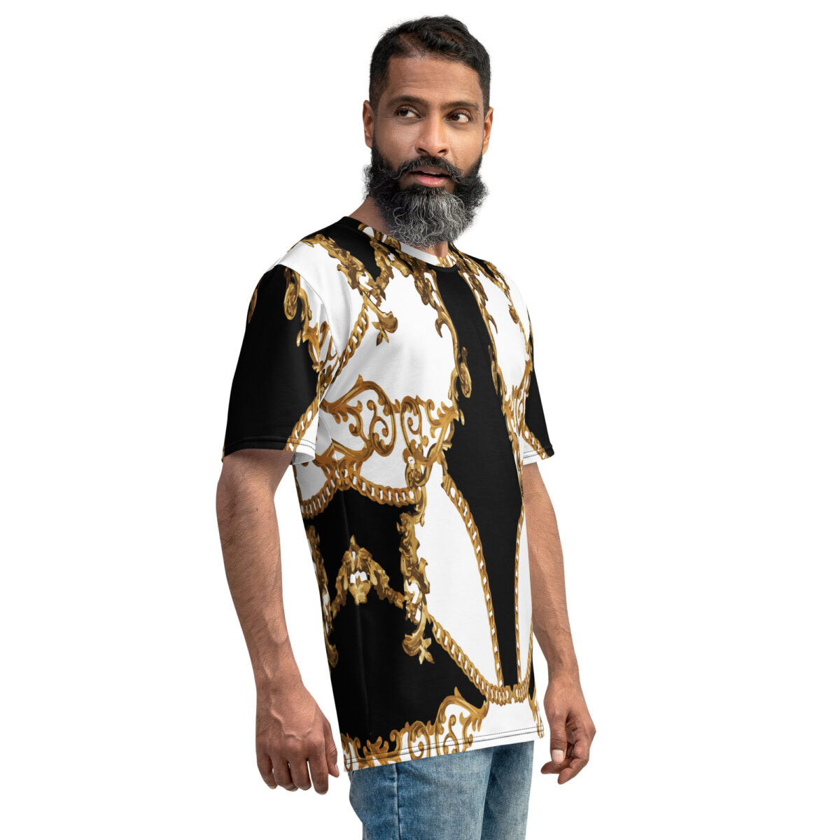 Men’s Designer T-Shirt | Cool Graphic Casual Tees For Men | White Black Gold Printed - Image 4