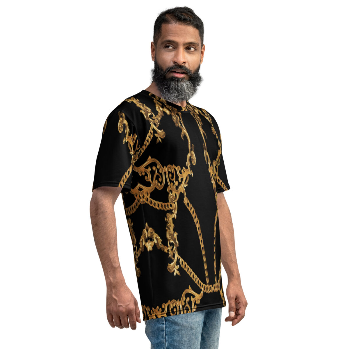 Men’s Designer T-Shirt | Cool Graphic Casual Tees For Men | Black Gold Printed - Image 4