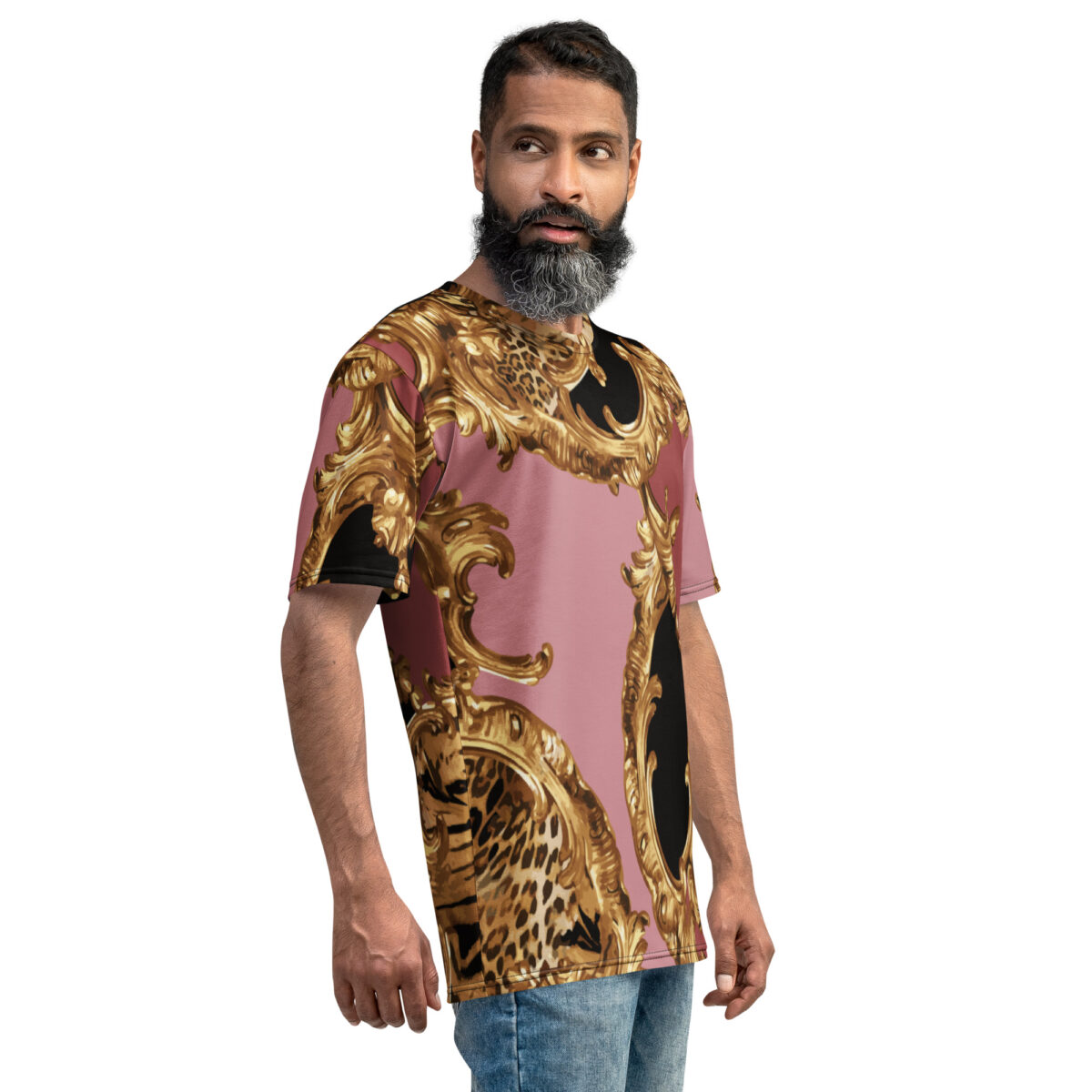 Men’s Designer T-Shirt | Cool Graphic Casual Tees For Men | Pink Baroque Gold Printed - Image 4