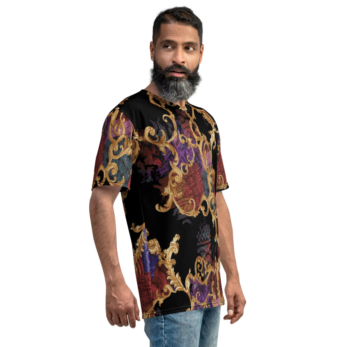 Men’s Designer T-Shirt | Cool Graphic Casual Tees For Men | Black Gold Red Printed - Image 4