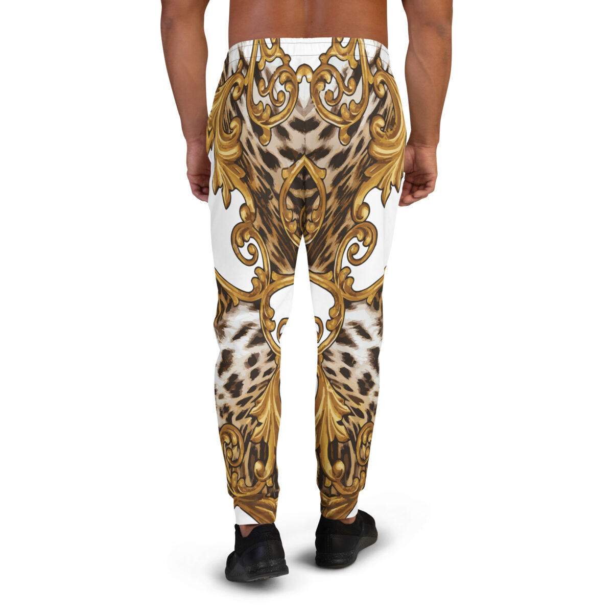 Men’s Joggers Sweatpants | Track Sweat Pants Jogging Athletic Workout Graphic Designer Pants | White Gold Leopard Print - Image 4