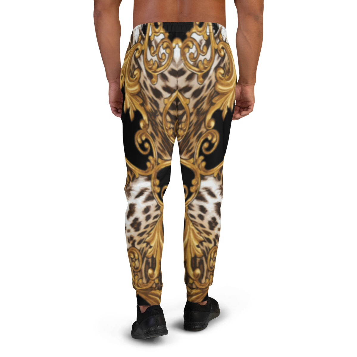 Men’s Joggers Sweatpants | Track Sweat Pants Jogging Athletic Workout Graphic Designer Pants | Black Gold Leopard Print - Image 4