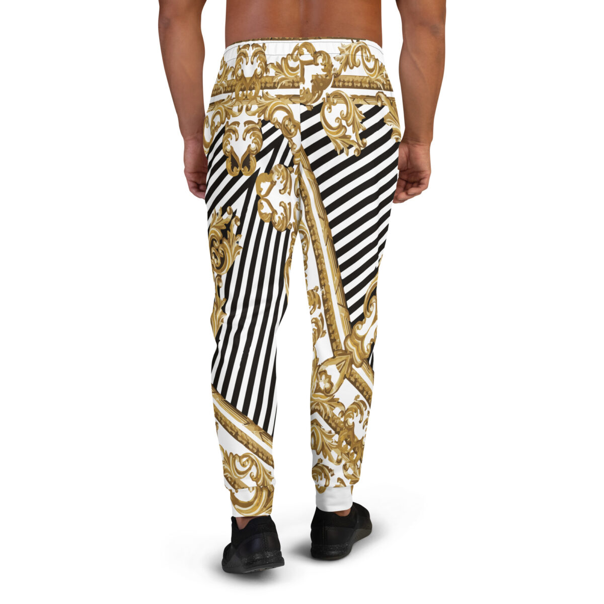 Men’s Joggers Sweatpants | Track Sweat Pants Jogging Athletic Workout Graphic Designer Pants | White Black Striped Gold - Image 4