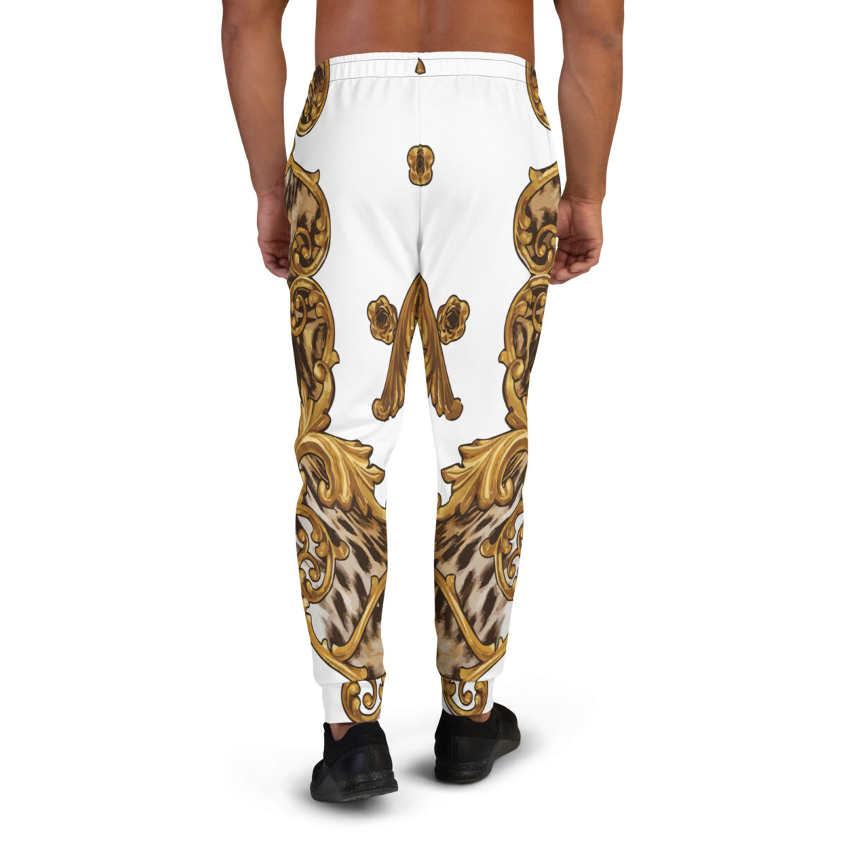 Men’s Joggers Sweatpants | Track Sweat Pants Jogging Athletic Workout Graphic Designer Pants | White Gold Leopard Print - Image 4