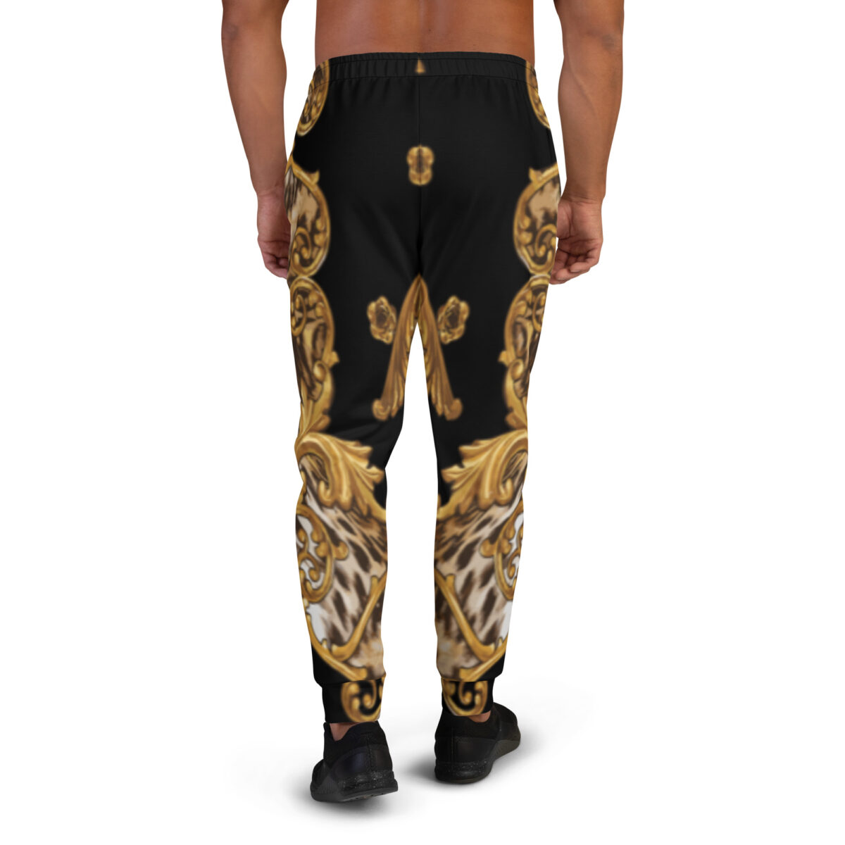 Men’s Joggers Sweatpants | Track Sweat Pants Jogging Athletic Workout Graphic Designer Pants | Black Gold Leopard Print - Image 4