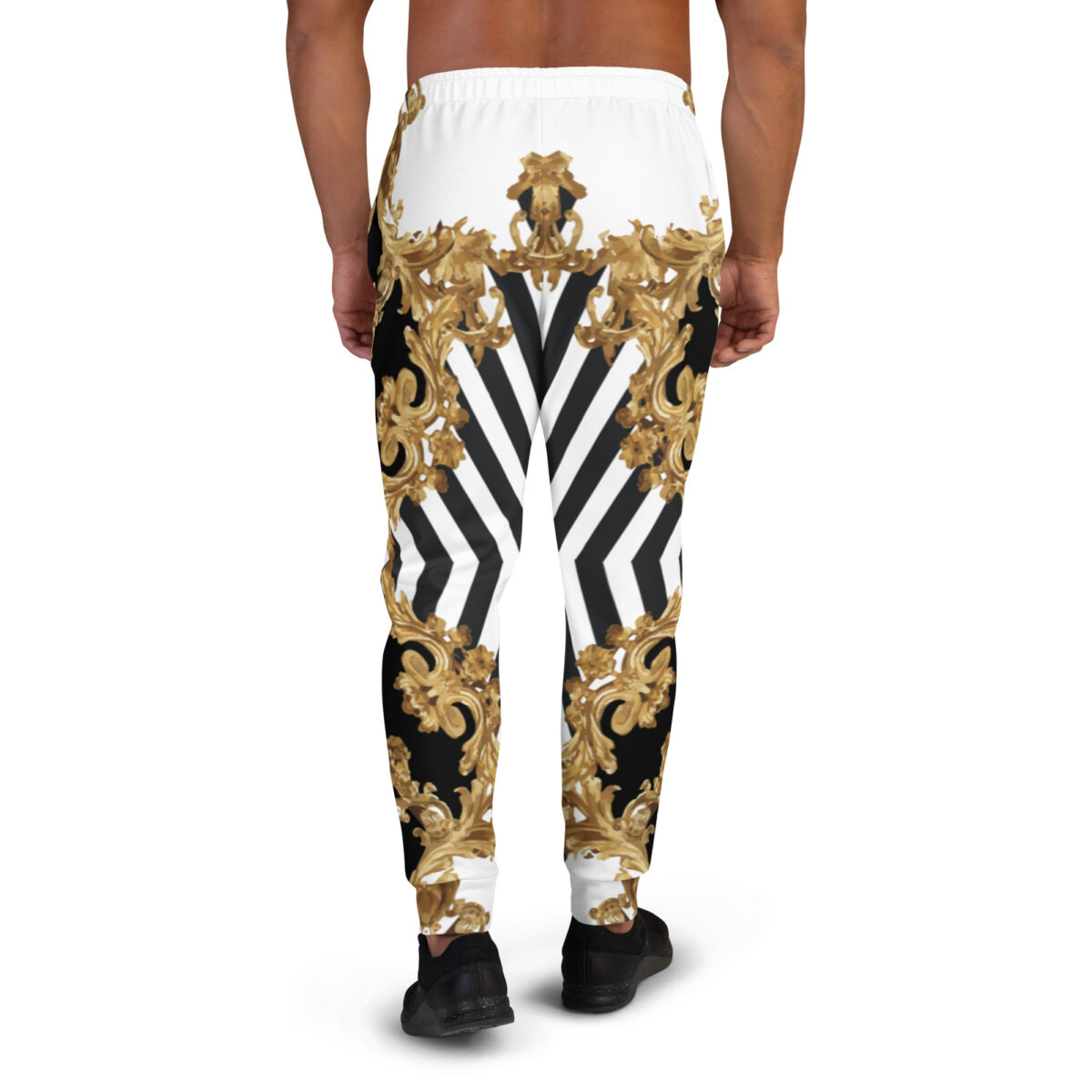 Men’s Joggers Sweatpants | Track Sweat Pants Jogging Athletic Workout Graphic Designer Pants | White Black Striped Gold - Image 4