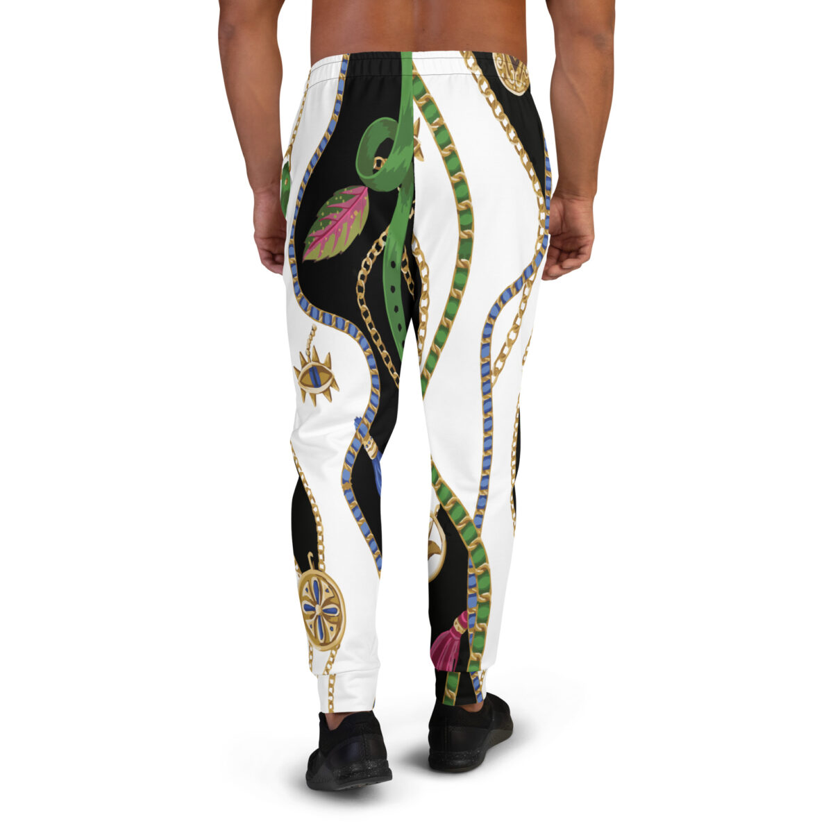 Men’s Joggers Sweatpants | Track Sweat Pants Jogging Athletic Workout Graphic Designer Pants | White Black Floral - Image 4