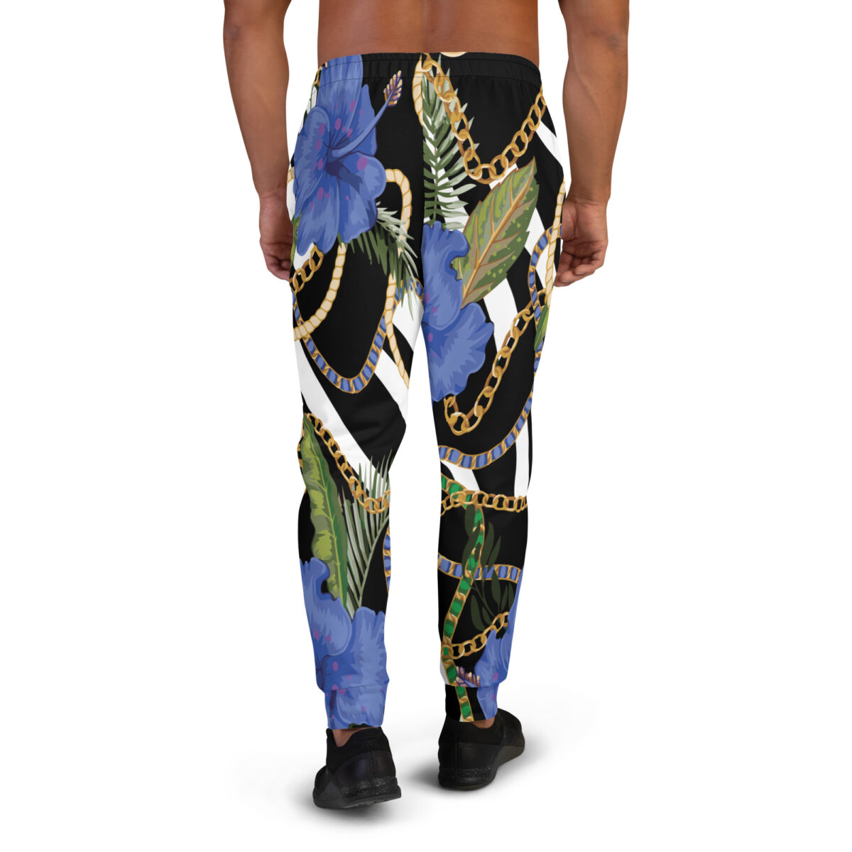 Men’s Joggers Sweatpants | Track Sweat Pants Jogging Athletic Workout Graphic Designer Pants | Black White Striped Floral - Image 4