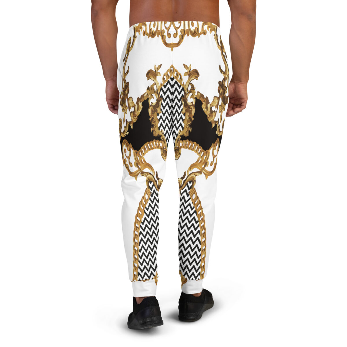 Men’s Joggers Sweatpants | Track Sweat Pants Jogging Athletic Workout Graphic Designer Pants | White Black Striped Gold - Image 4