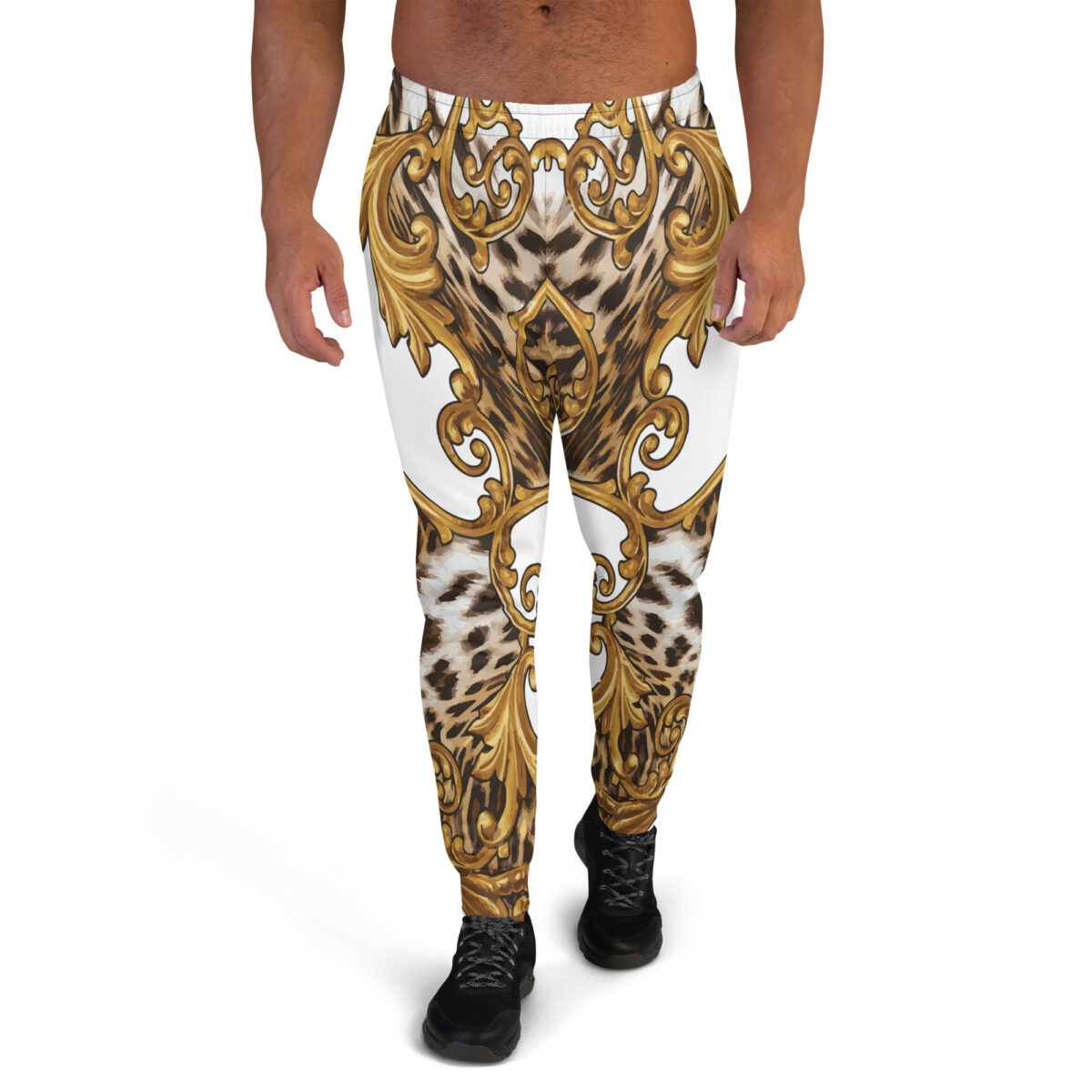 Men’s Joggers Sweatpants | Track Sweat Pants Jogging Athletic Workout Graphic Designer Pants | White Gold Leopard Print