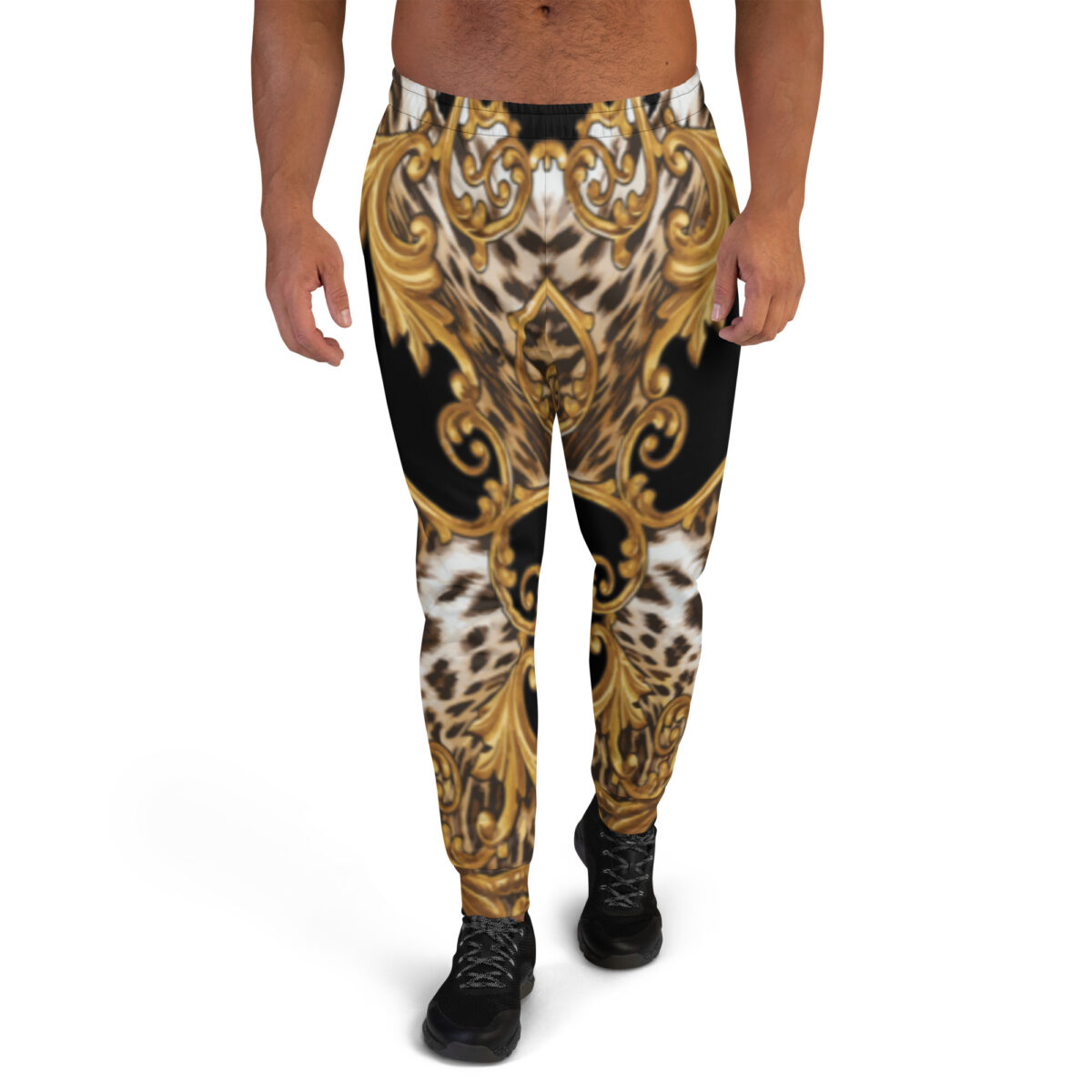 Men’s Joggers Sweatpants | Track Sweat Pants Jogging Athletic Workout Graphic Designer Pants | Black Gold Leopard Print