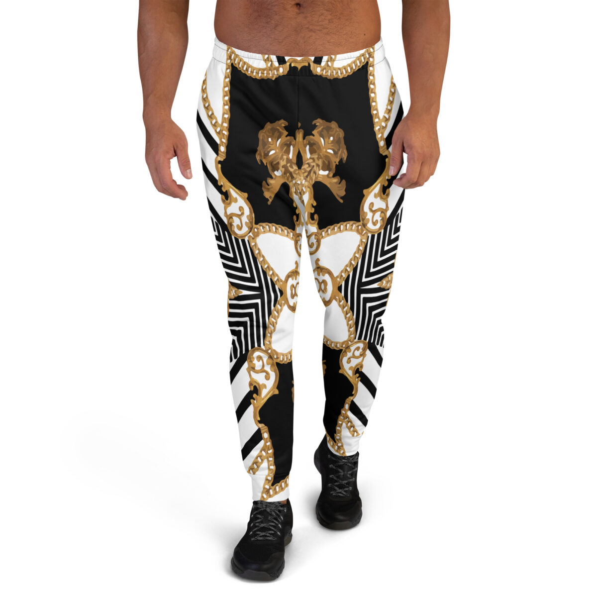 Men’s Joggers Sweatpants | Track Sweat Pants Jogging Athletic Workout Graphic Designer Pants | White Black Striped Gold