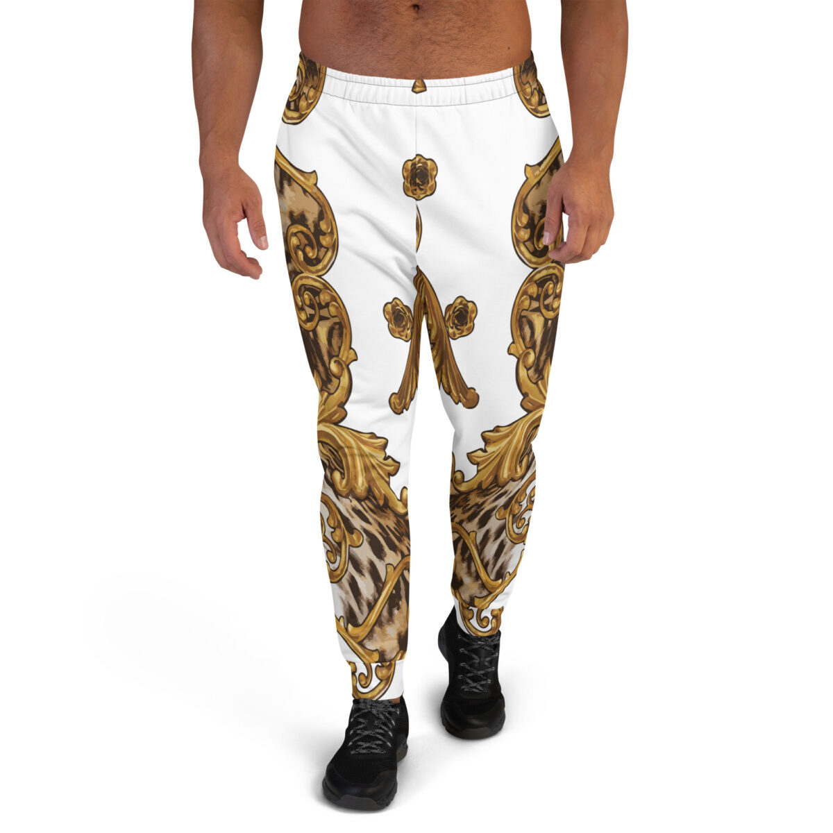 Men’s Joggers Sweatpants | Track Sweat Pants Jogging Athletic Workout Graphic Designer Pants | White Gold Leopard Print