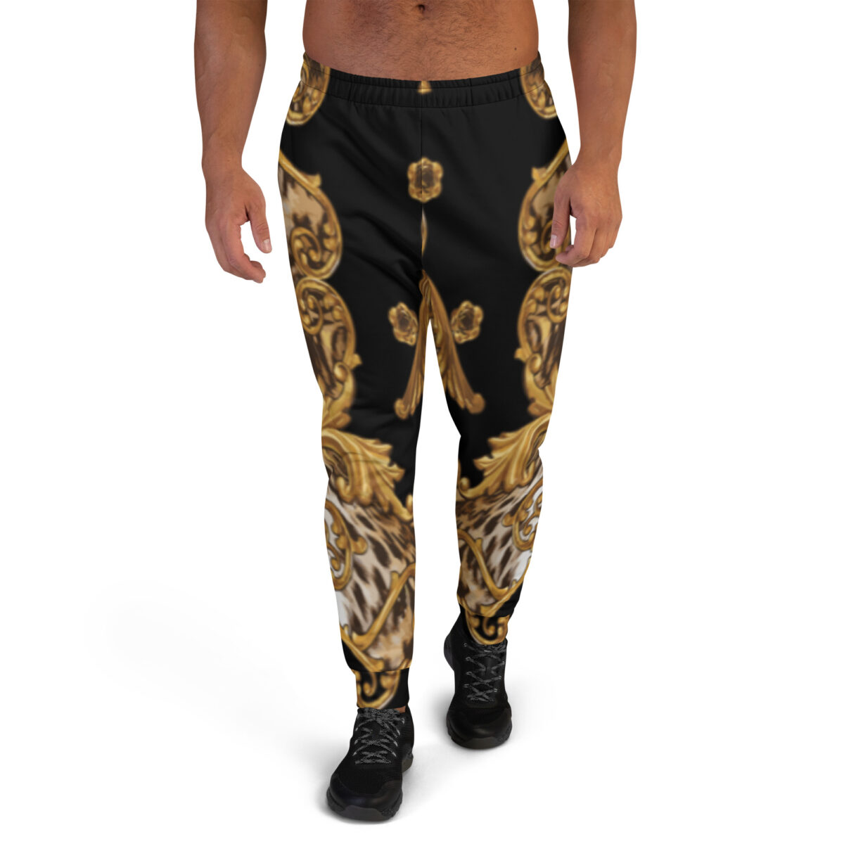 Men’s Joggers Sweatpants | Track Sweat Pants Jogging Athletic Workout Graphic Designer Pants | Black Gold Leopard Print