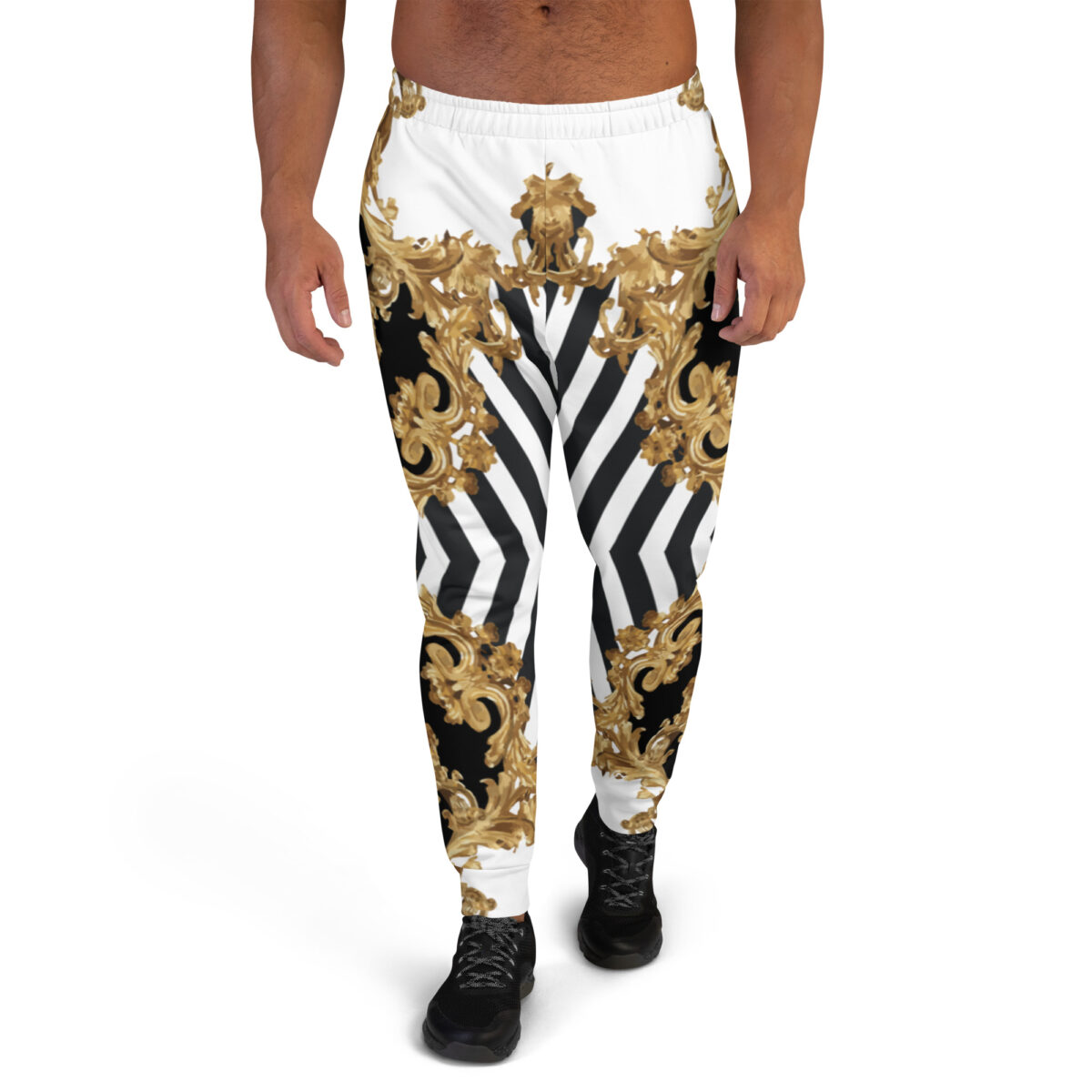 Men’s Joggers Sweatpants | Track Sweat Pants Jogging Athletic Workout Graphic Designer Pants | White Black Striped Gold