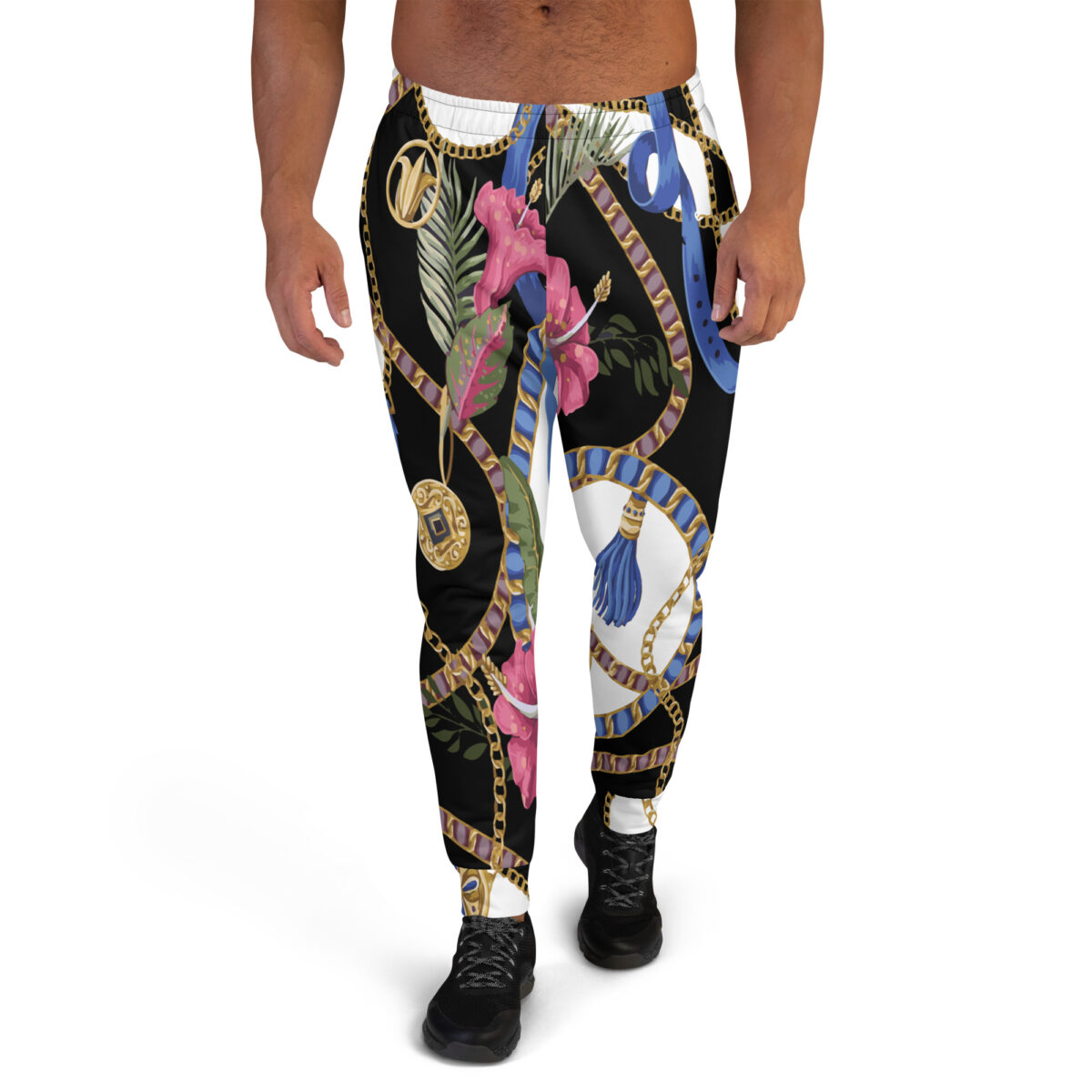 Men’s Joggers Sweatpants | Track Sweat Pants Jogging Athletic Workout Graphic Designer Pants | Black White Floral