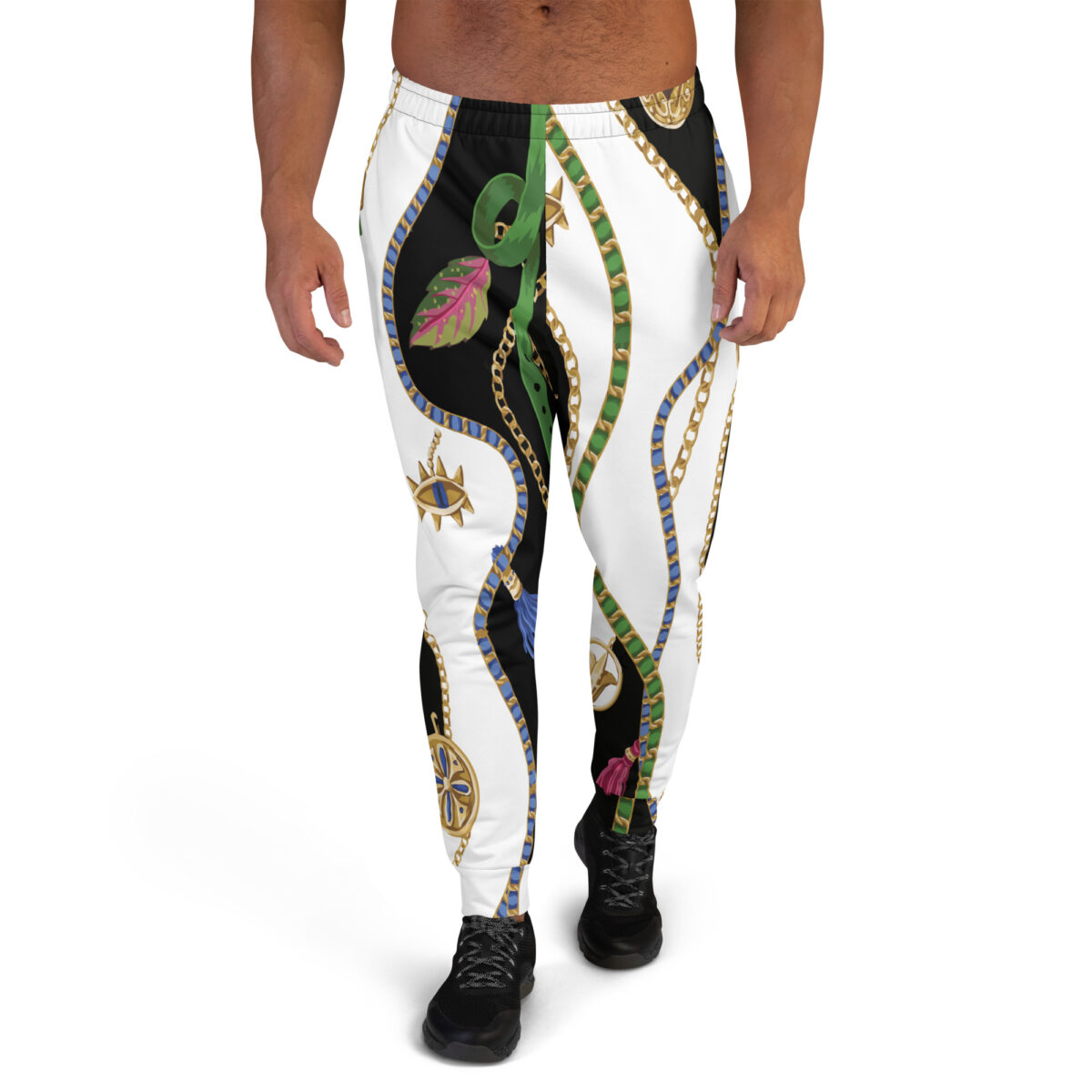 Men’s Joggers Sweatpants | Track Sweat Pants Jogging Athletic Workout Graphic Designer Pants | White Black Floral