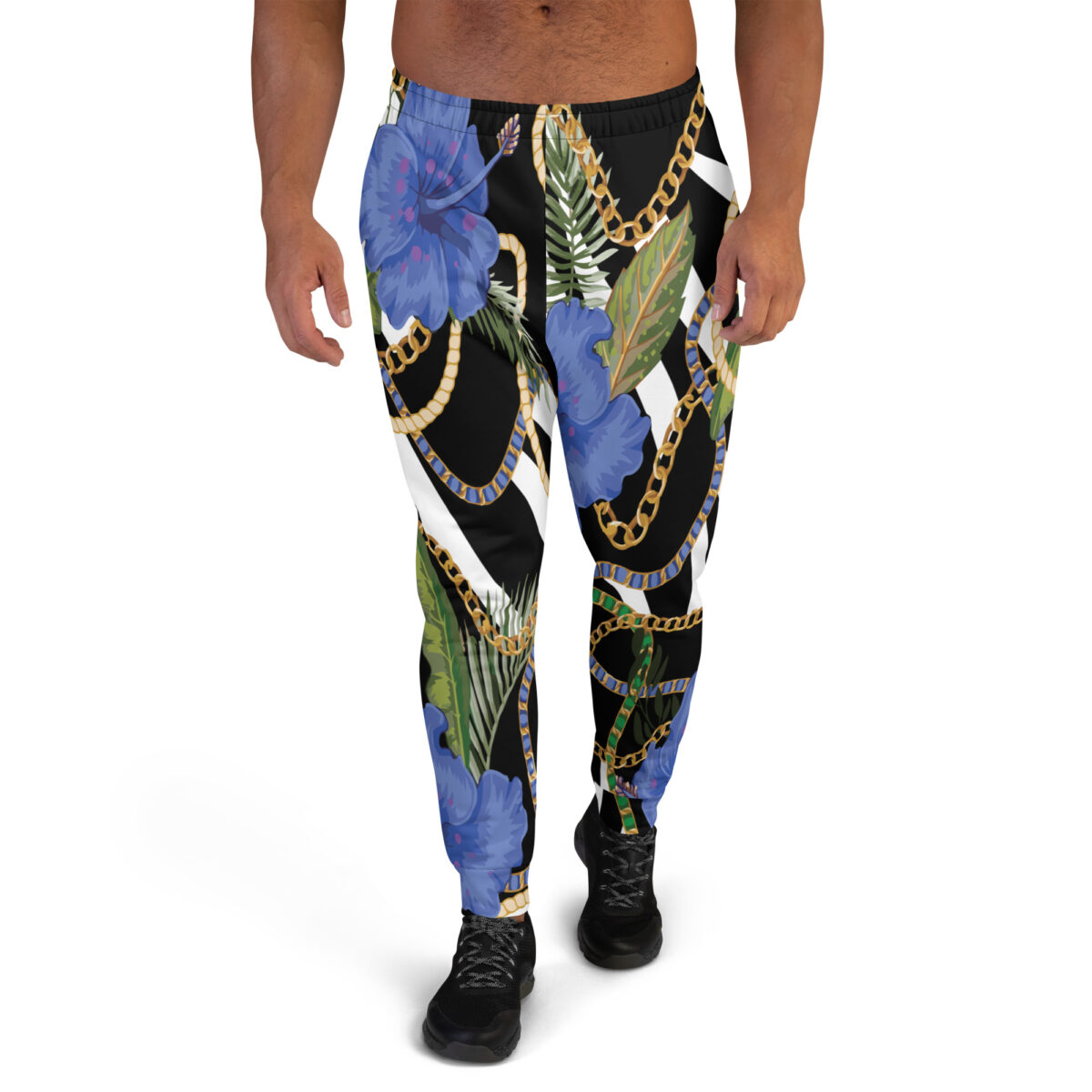 Men’s Joggers Sweatpants | Track Sweat Pants Jogging Athletic Workout Graphic Designer Pants | Black White Striped Floral