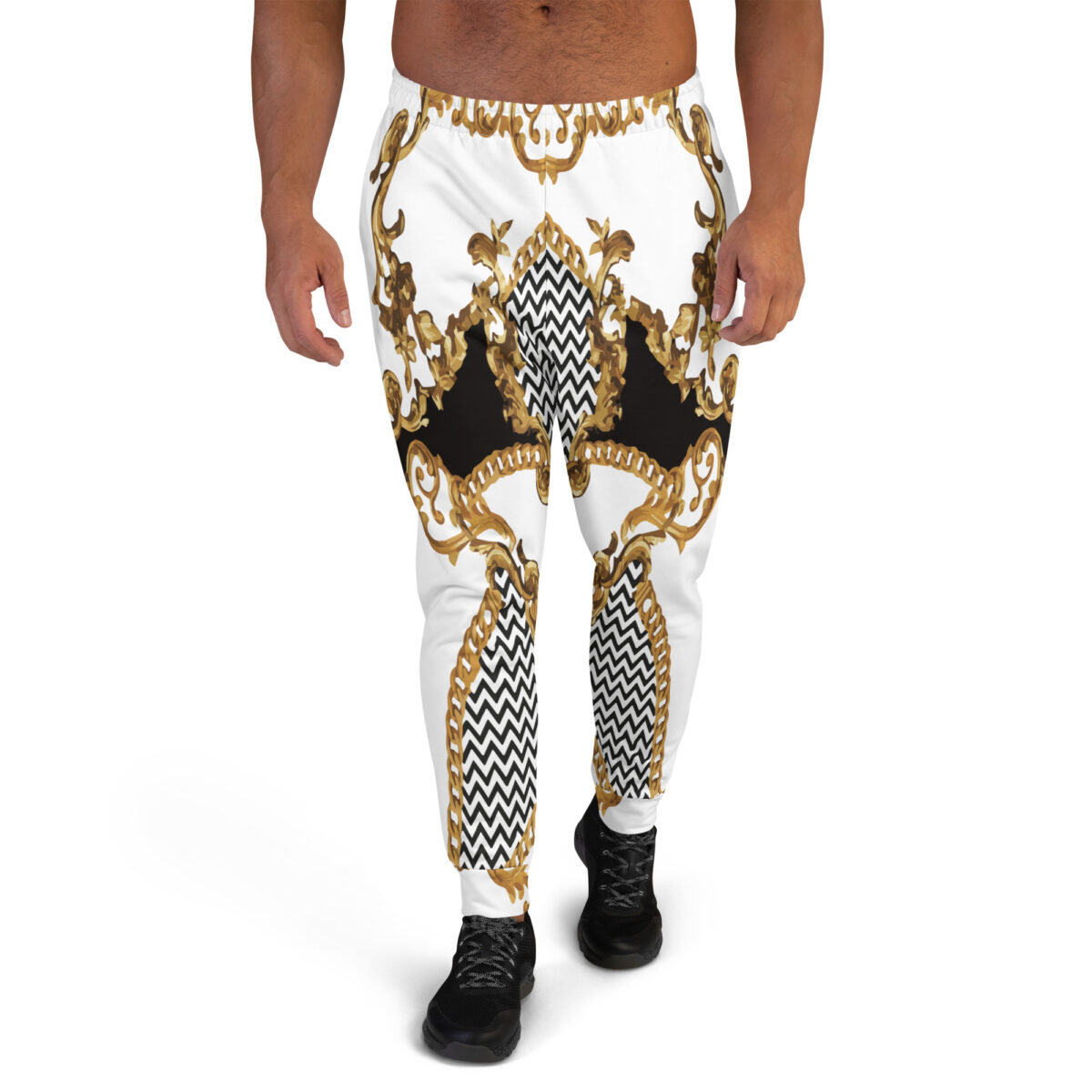 Men’s Joggers Sweatpants | Track Sweat Pants Jogging Athletic Workout Graphic Designer Pants | White Black Striped Gold