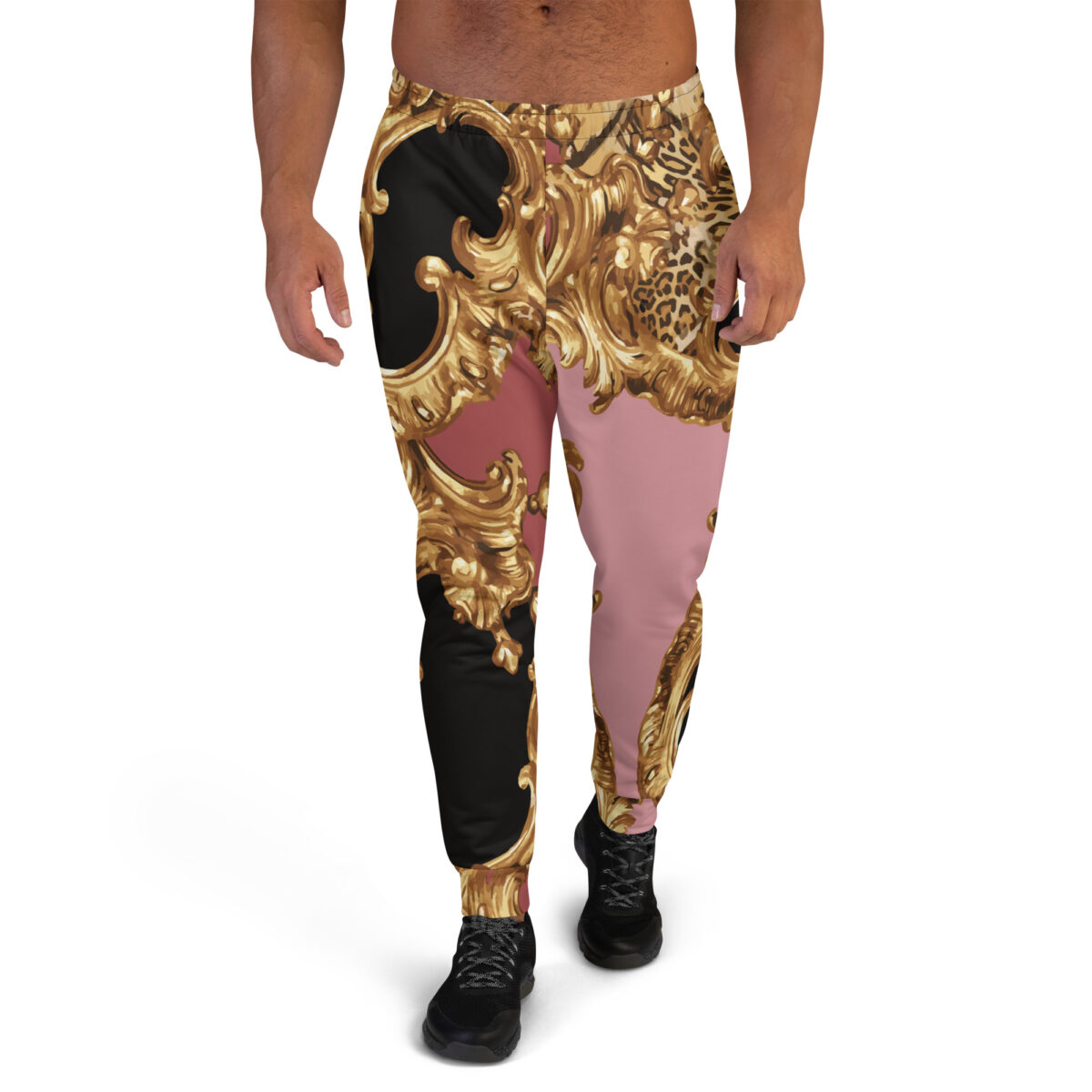 Men’s Joggers Sweatpants | Track Sweat Pants Jogging Athletic Workout Graphic Designer Pants | Pink Baroque Gold