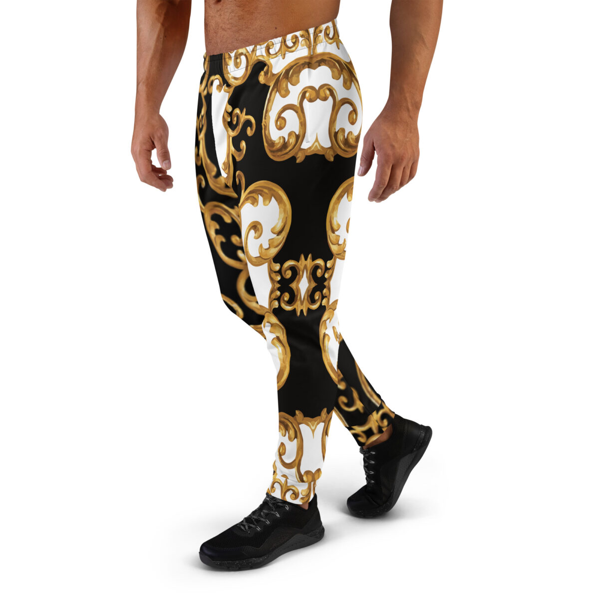 Men’s Joggers Sweatpants | Track Sweat Pants Jogging Athletic Workout Graphic Designer Pants | Black White Gold - Image 3