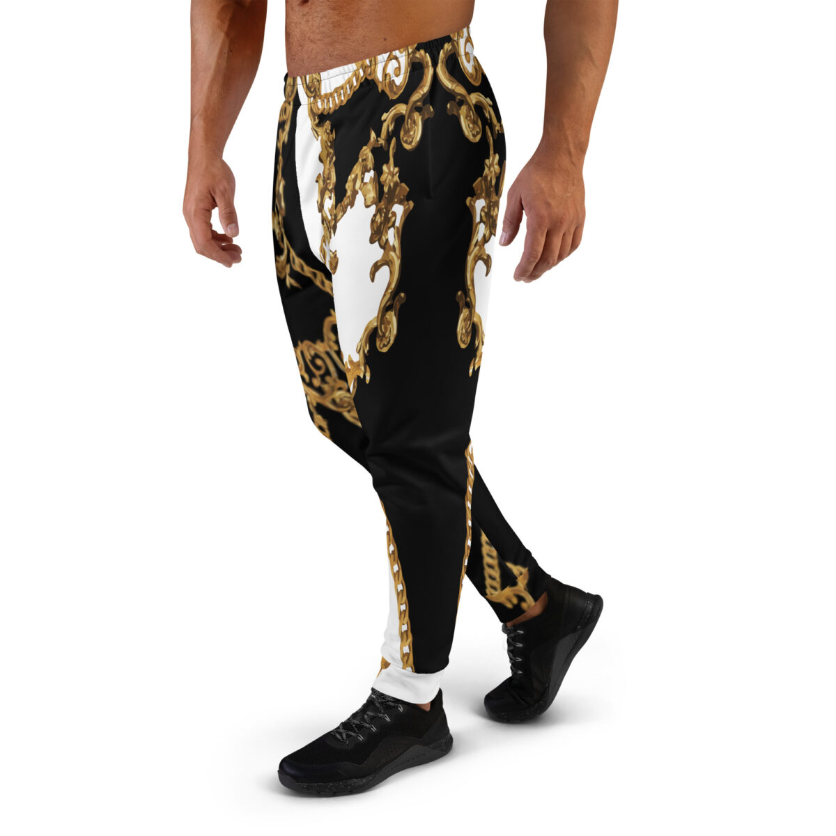 Men’s Joggers Sweatpants | Track Sweat Pants Jogging Athletic Workout Graphic Designer Pants | Black White Gold - Image 3