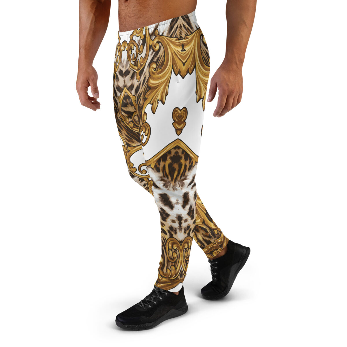 Men’s Joggers Sweatpants | Track Sweat Pants Jogging Athletic Workout Graphic Designer Pants | White Gold Leopard Print - Image 3