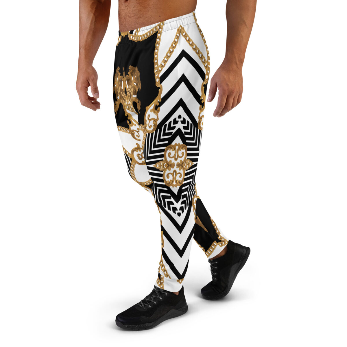 Men’s Joggers Sweatpants | Track Sweat Pants Jogging Athletic Workout Graphic Designer Pants | White Black Striped Gold - Image 3