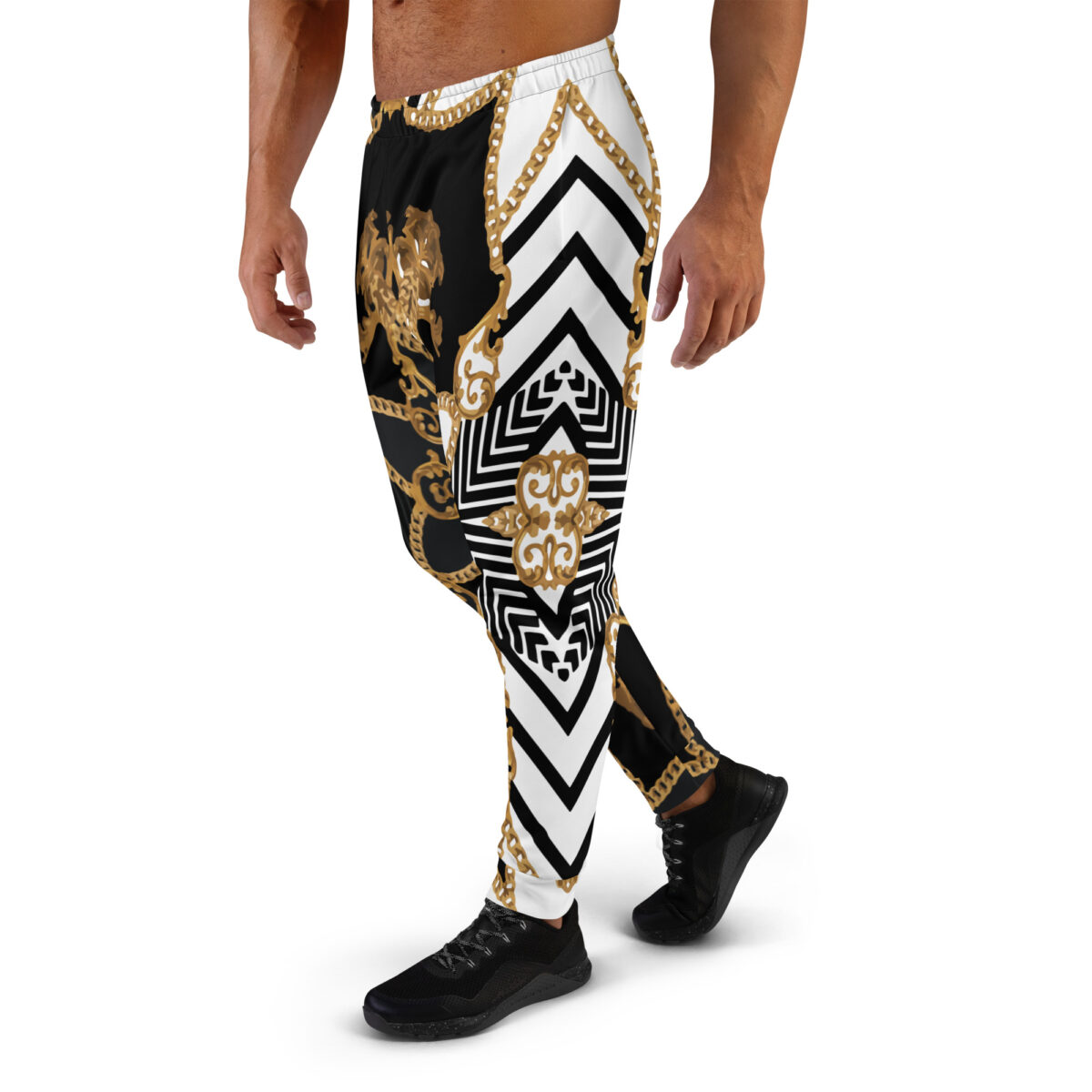 Men’s Joggers Sweatpants | Track Sweat Pants Jogging Athletic Workout Graphic Designer Pants | Black White Gold - Image 3