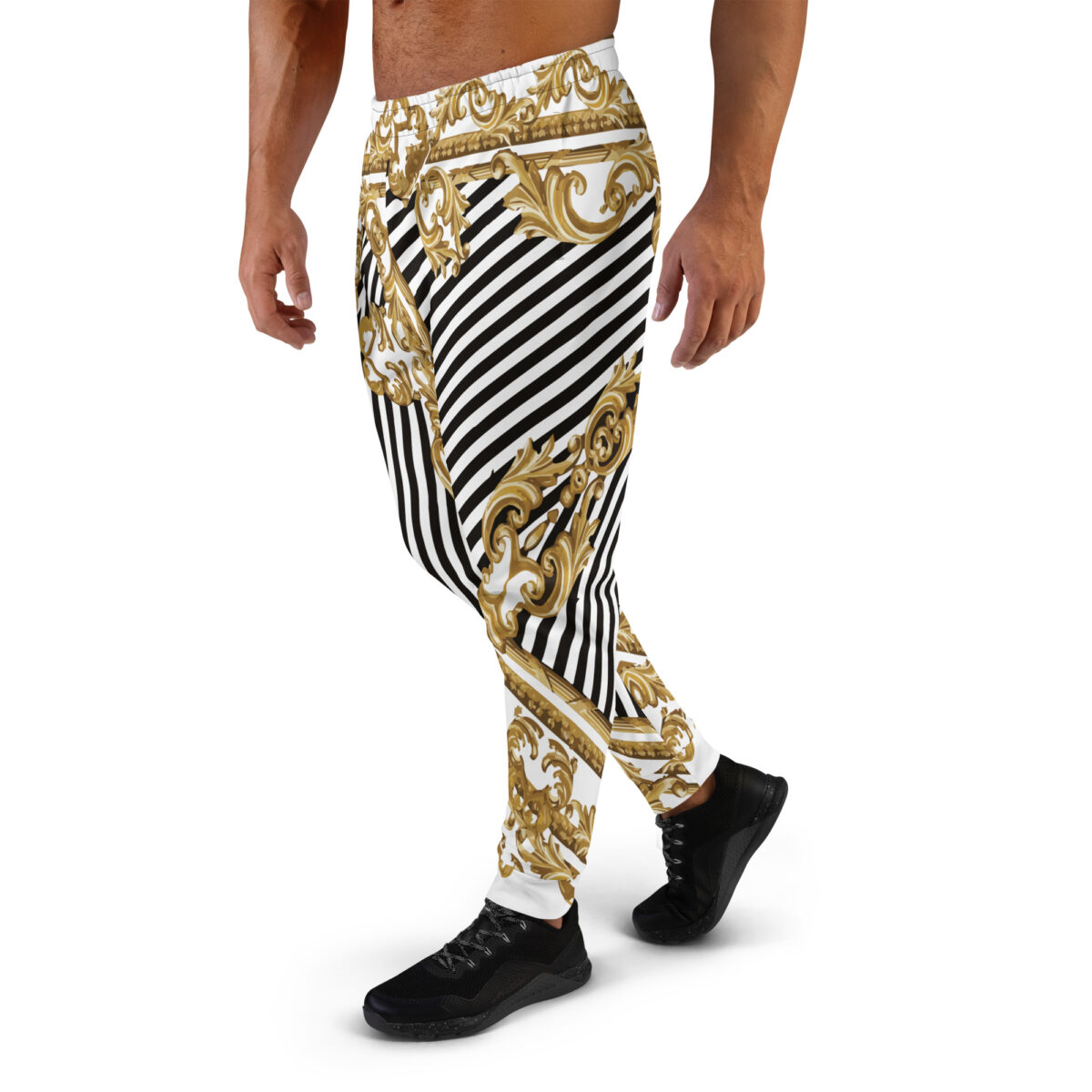 Men’s Joggers Sweatpants | Track Sweat Pants Jogging Athletic Workout Graphic Designer Pants | White Black Striped Gold - Image 3