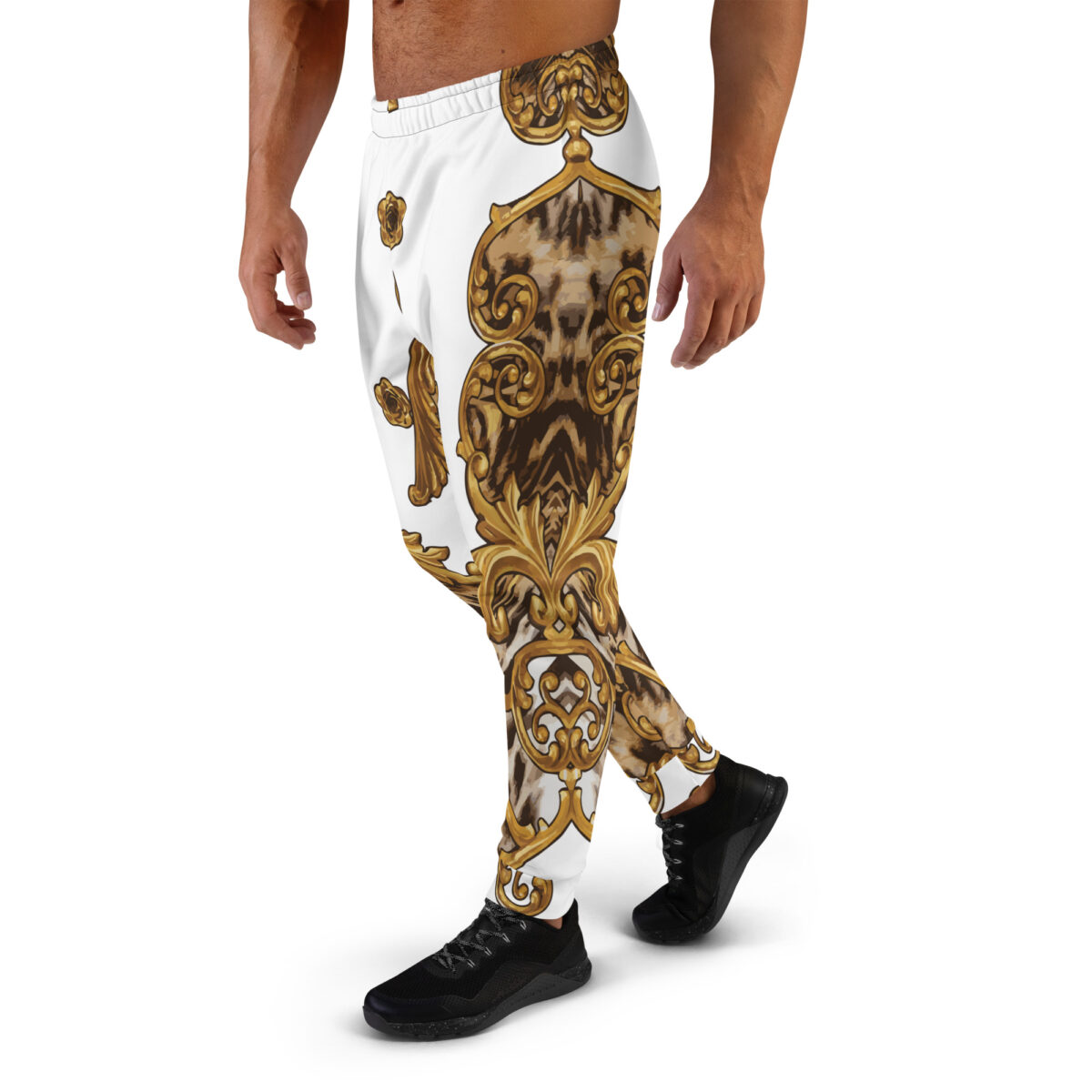 Men’s Joggers Sweatpants | Track Sweat Pants Jogging Athletic Workout Graphic Designer Pants | White Gold Leopard Print - Image 3