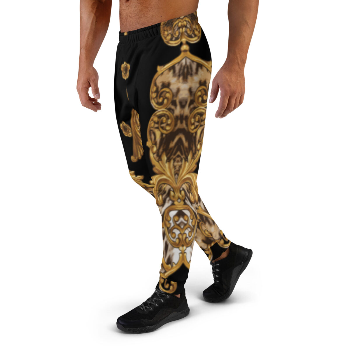 Men’s Joggers Sweatpants | Track Sweat Pants Jogging Athletic Workout Graphic Designer Pants | Black Gold Leopard Print - Image 3