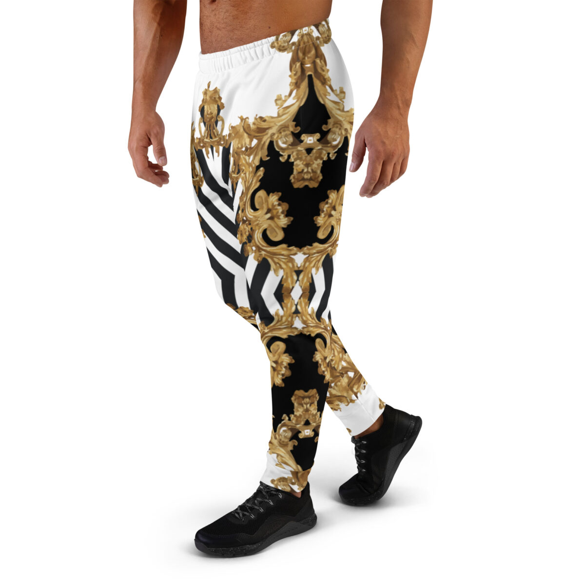 Men’s Joggers Sweatpants | Track Sweat Pants Jogging Athletic Workout Graphic Designer Pants | White Black Striped Gold - Image 3