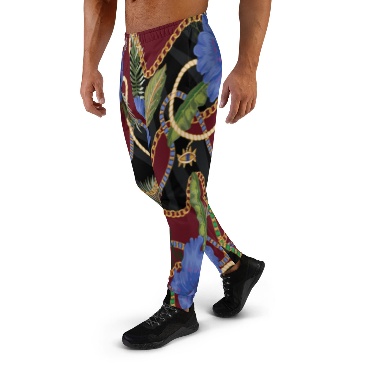 Men’s Joggers Sweatpants | Track Sweat Pants Jogging Athletic Workout Graphic Designer Pants | Red Floral - Image 3