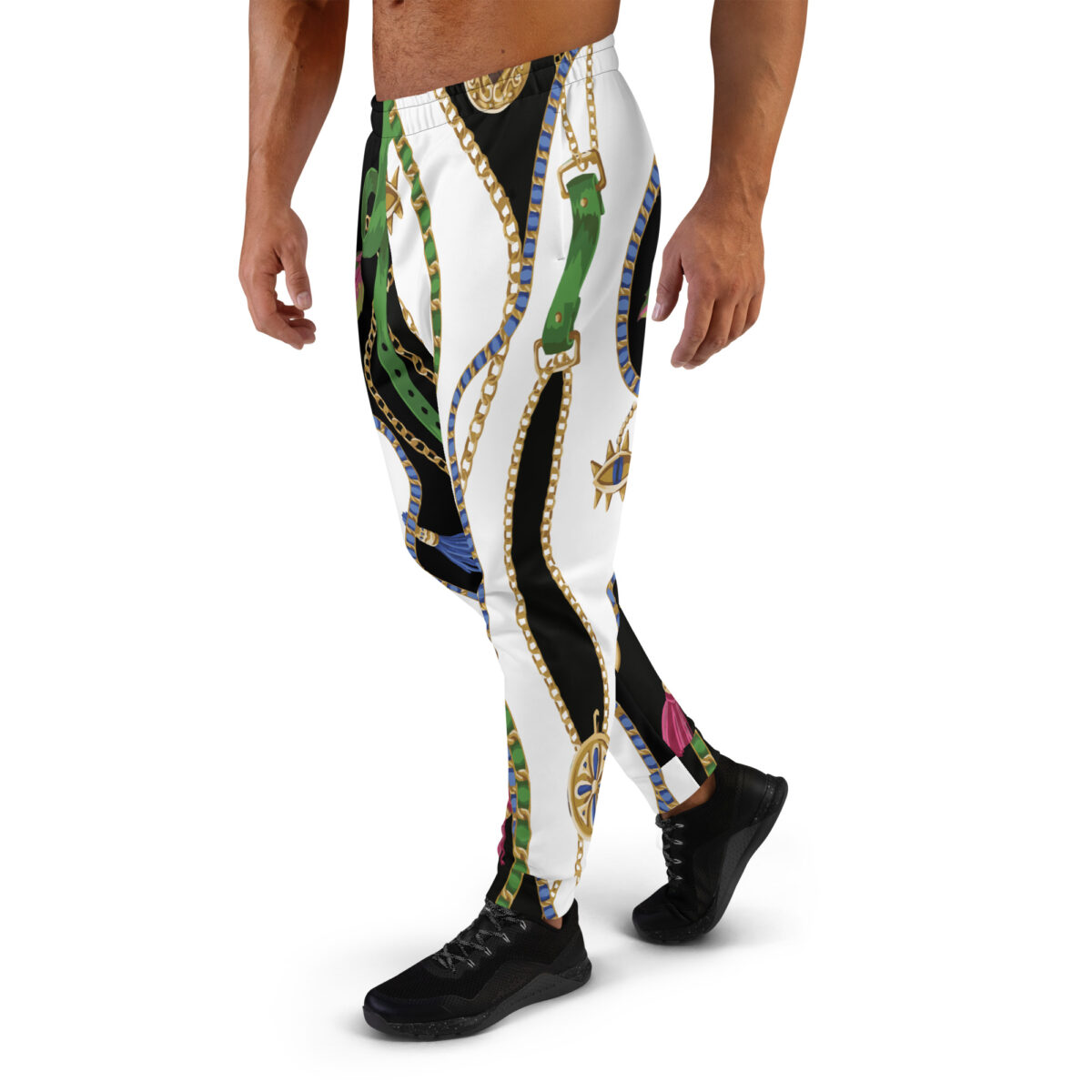 Men’s Joggers Sweatpants | Track Sweat Pants Jogging Athletic Workout Graphic Designer Pants | White Black Floral - Image 3
