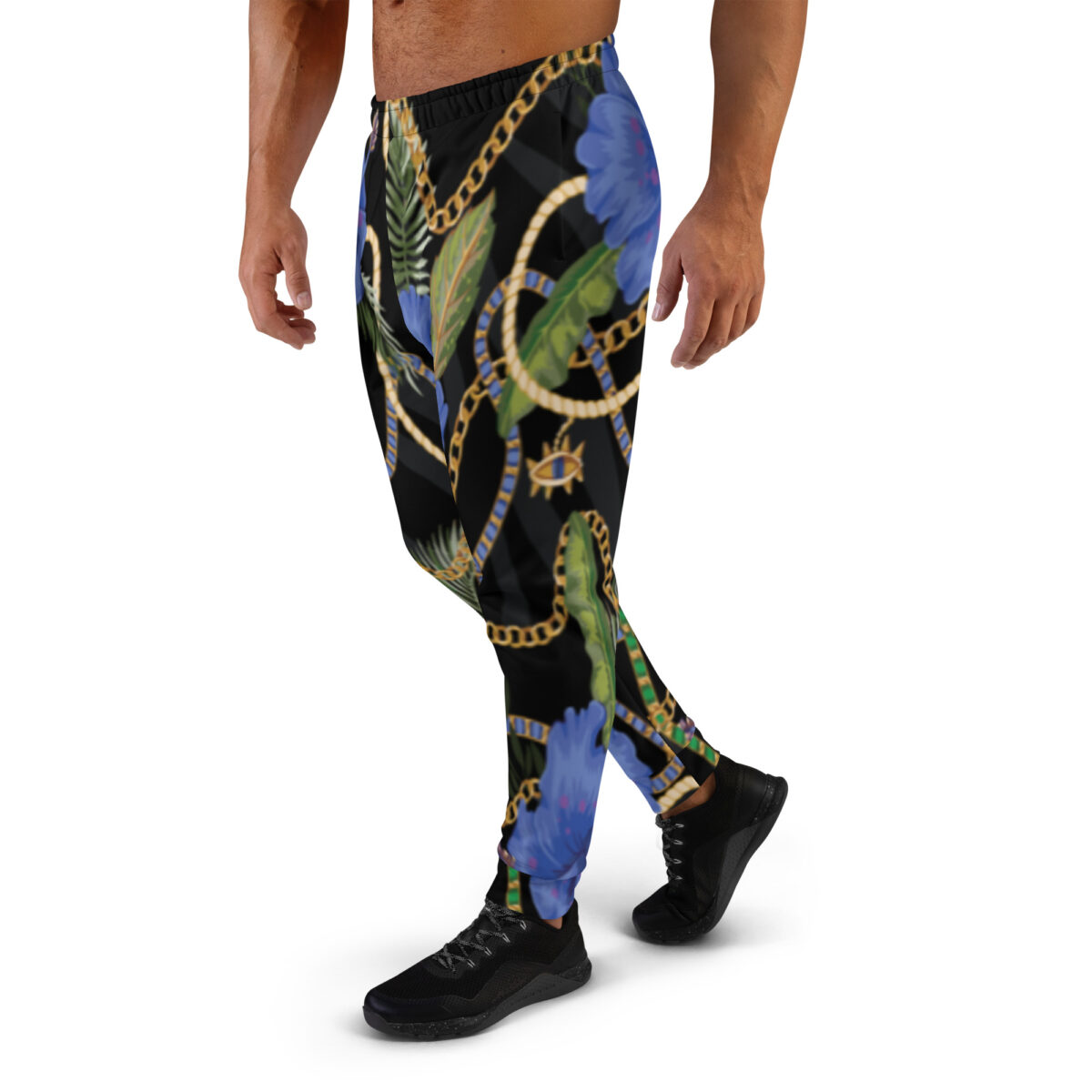 Men’s Joggers Sweatpants | Track Sweat Pants Jogging Athletic Workout Graphic Designer Pants | Black Floral - Image 3