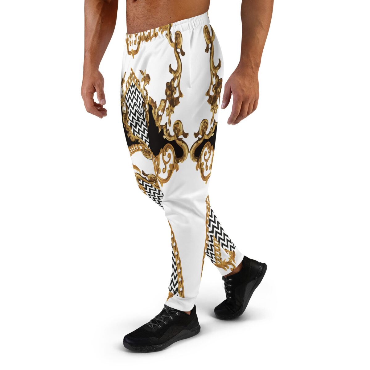 Men’s Joggers Sweatpants | Track Sweat Pants Jogging Athletic Workout Graphic Designer Pants | White Black Striped Gold - Image 3