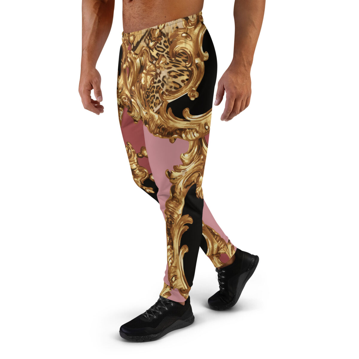 Men’s Joggers Sweatpants | Track Sweat Pants Jogging Athletic Workout Graphic Designer Pants | Pink Baroque Gold - Image 3