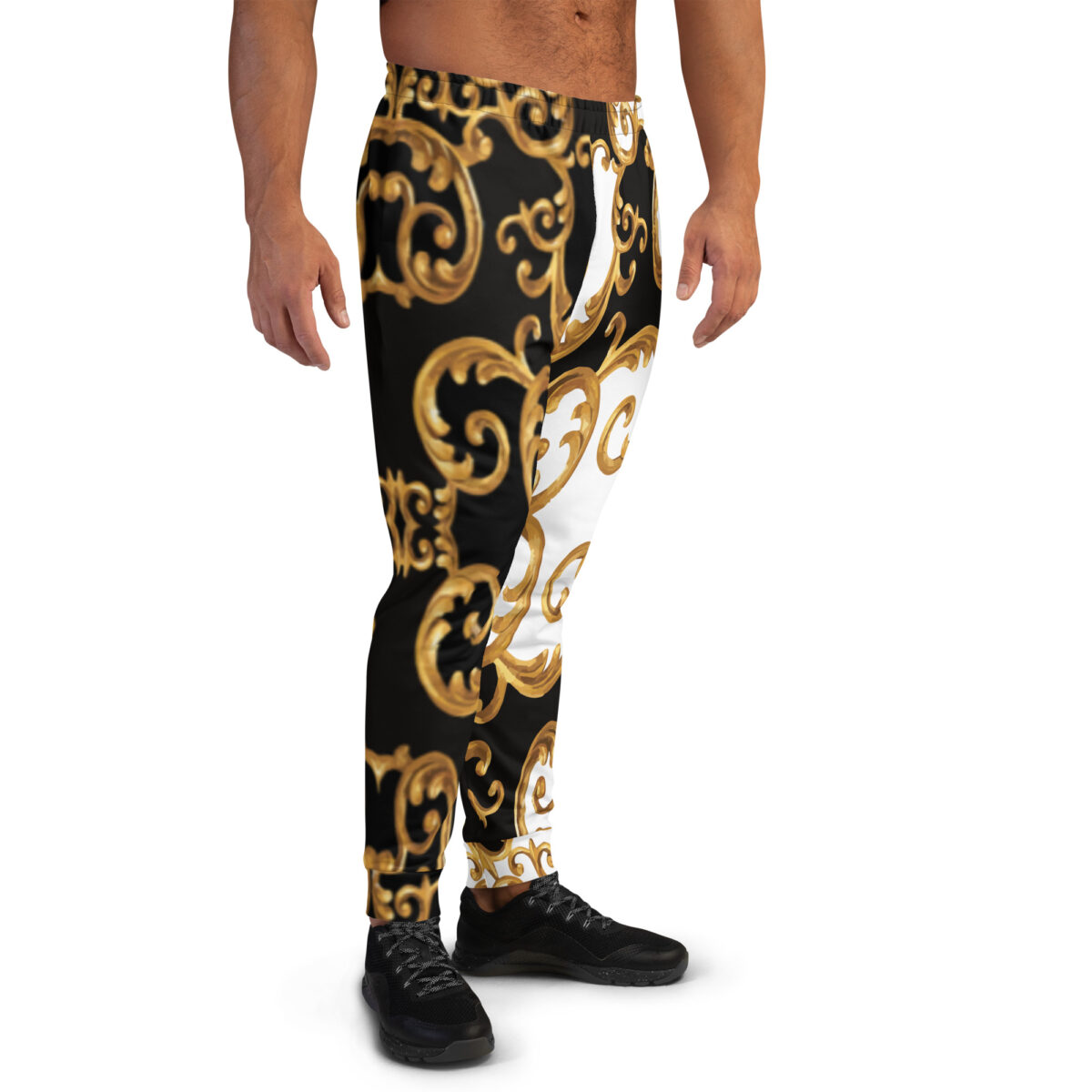 Men’s Joggers Sweatpants | Track Sweat Pants Jogging Athletic Workout Graphic Designer Pants | Black White Gold - Image 2
