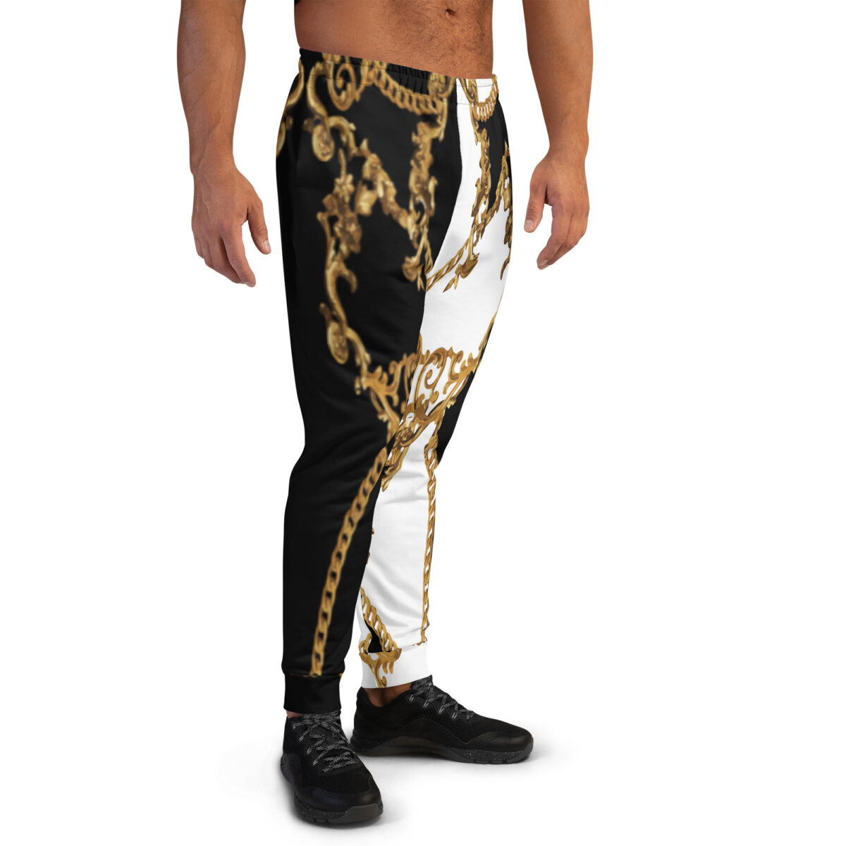 Men’s Joggers Sweatpants | Track Sweat Pants Jogging Athletic Workout Graphic Designer Pants | Black White Gold - Image 2