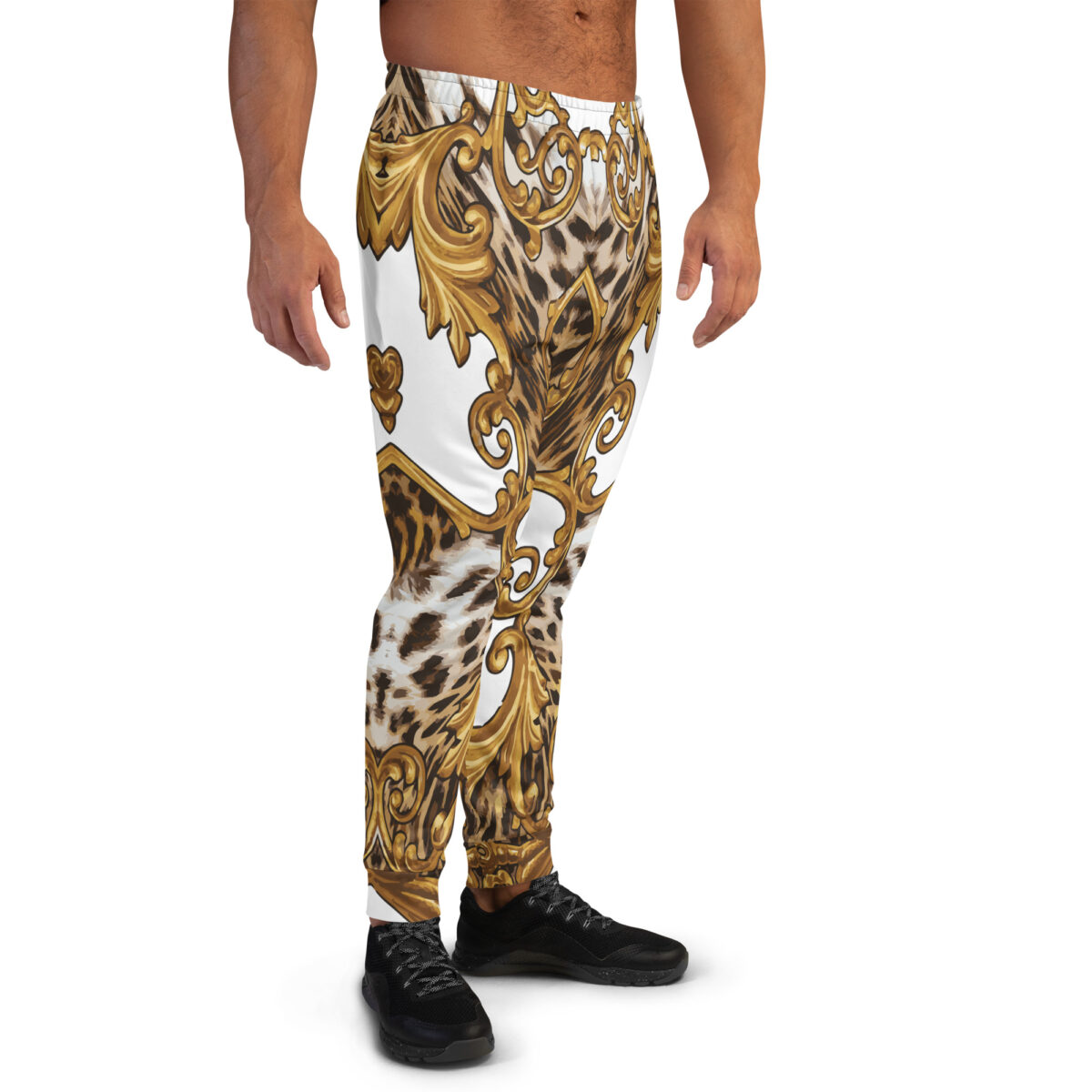 Men’s Joggers Sweatpants | Track Sweat Pants Jogging Athletic Workout Graphic Designer Pants | White Gold Leopard Print - Image 2