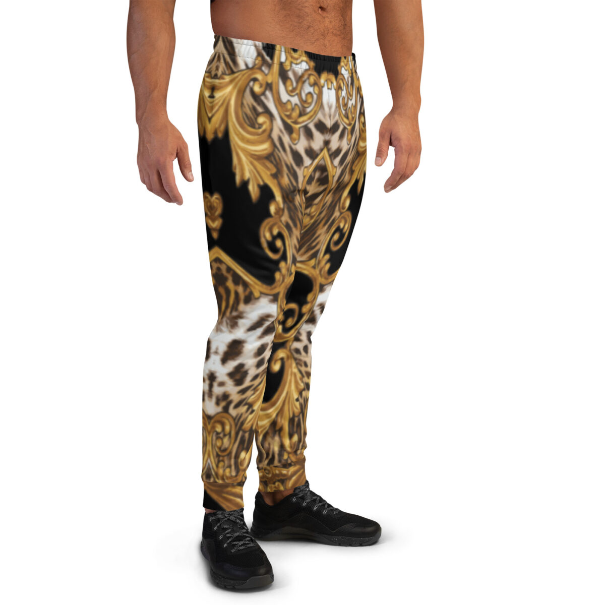 Men’s Joggers Sweatpants | Track Sweat Pants Jogging Athletic Workout Graphic Designer Pants | Black Gold Leopard Print - Image 2