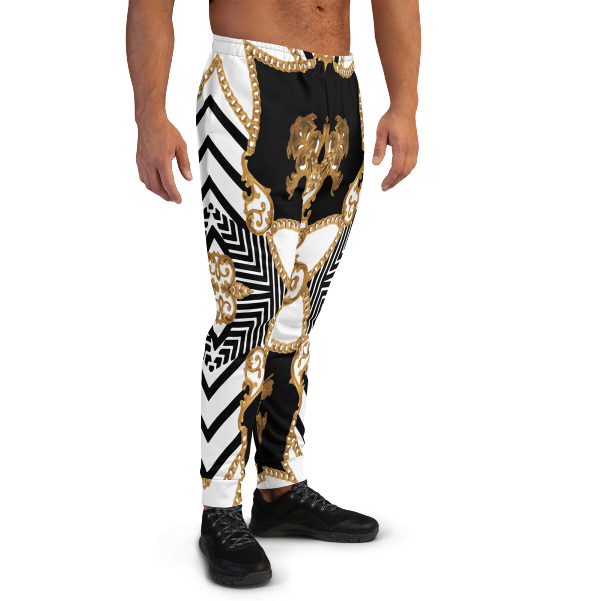 Men’s Joggers Sweatpants | Track Sweat Pants Jogging Athletic Workout Graphic Designer Pants | White Black Striped Gold - Image 2