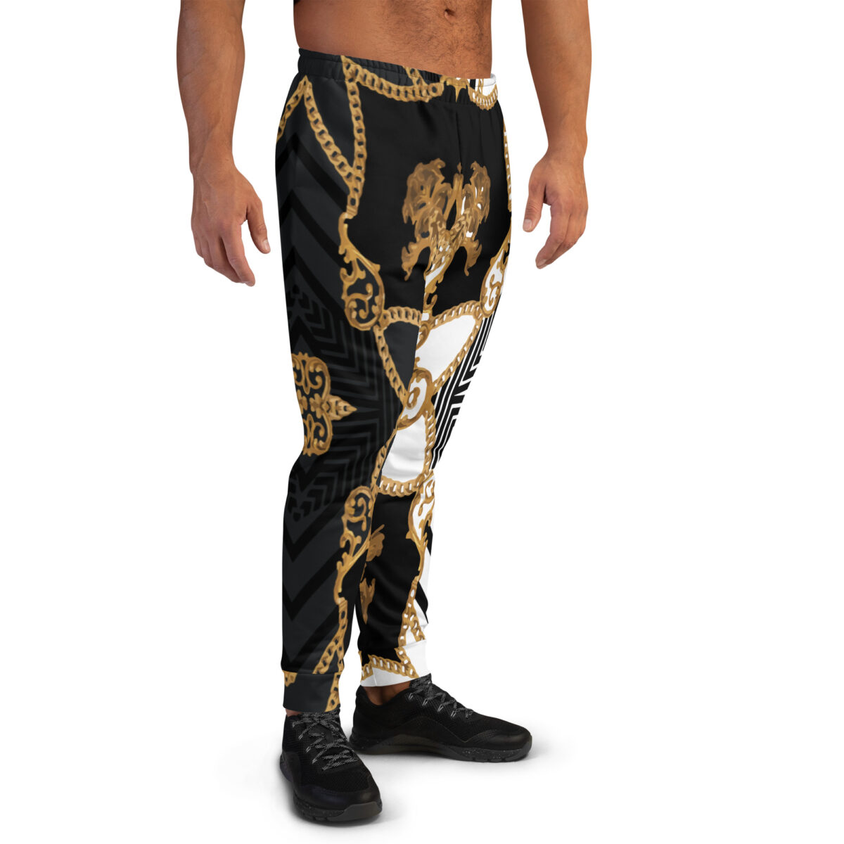 Men’s Joggers Sweatpants | Track Sweat Pants Jogging Athletic Workout Graphic Designer Pants | Black White Gold - Image 2