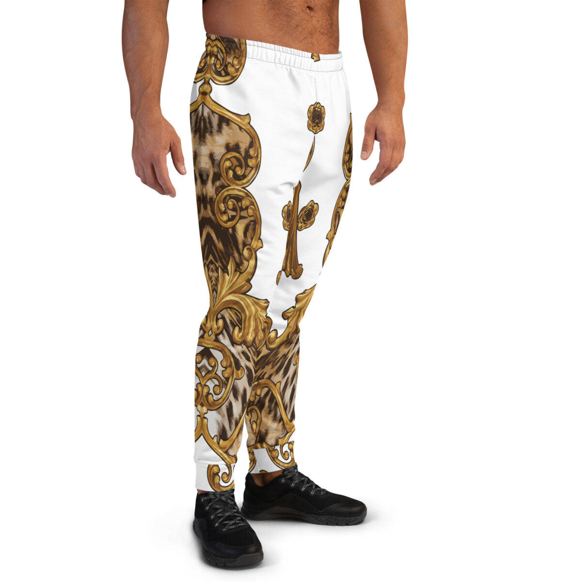 Men’s Joggers Sweatpants | Track Sweat Pants Jogging Athletic Workout Graphic Designer Pants | White Gold Leopard Print - Image 2