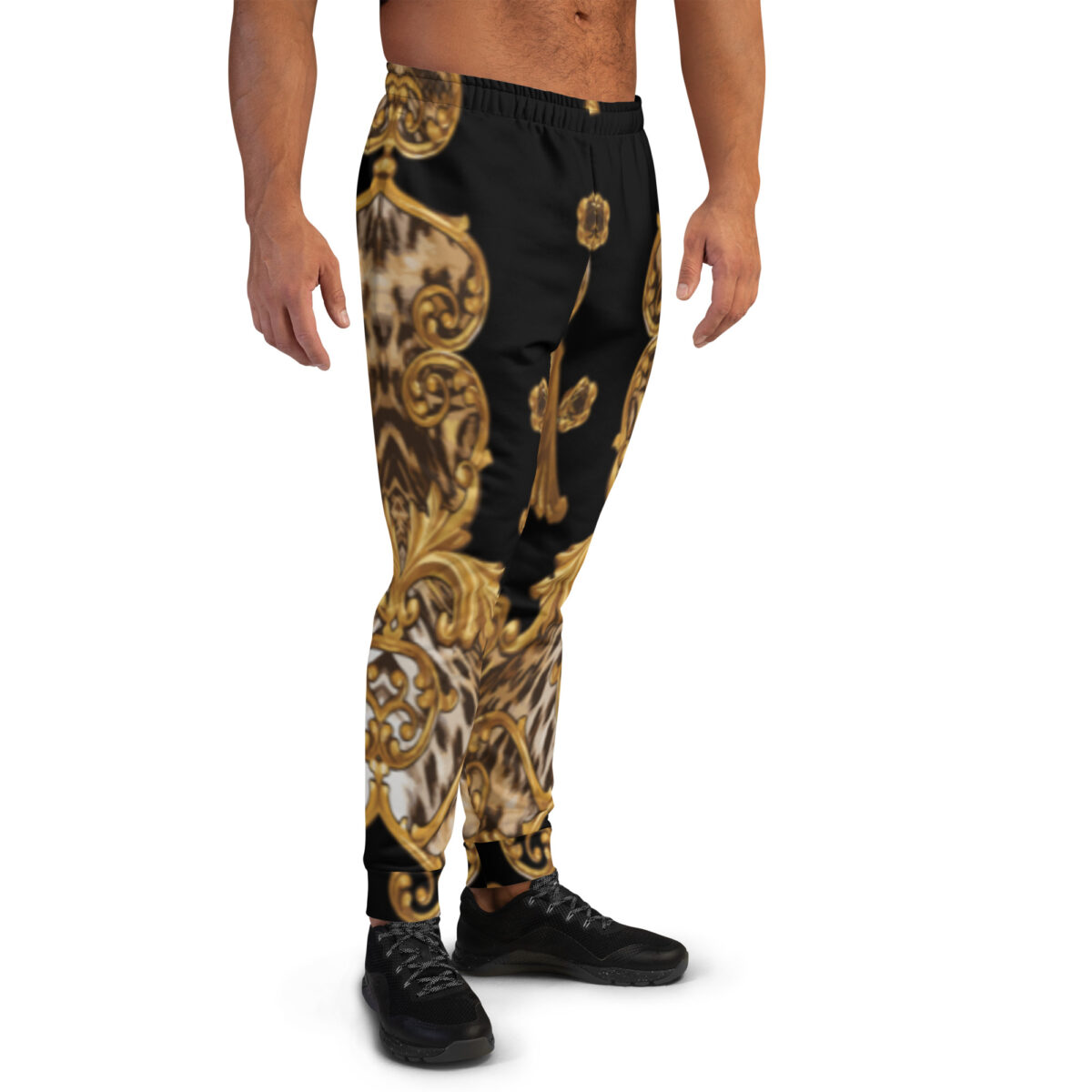 Men’s Joggers Sweatpants | Track Sweat Pants Jogging Athletic Workout Graphic Designer Pants | Black Gold Leopard Print - Image 2