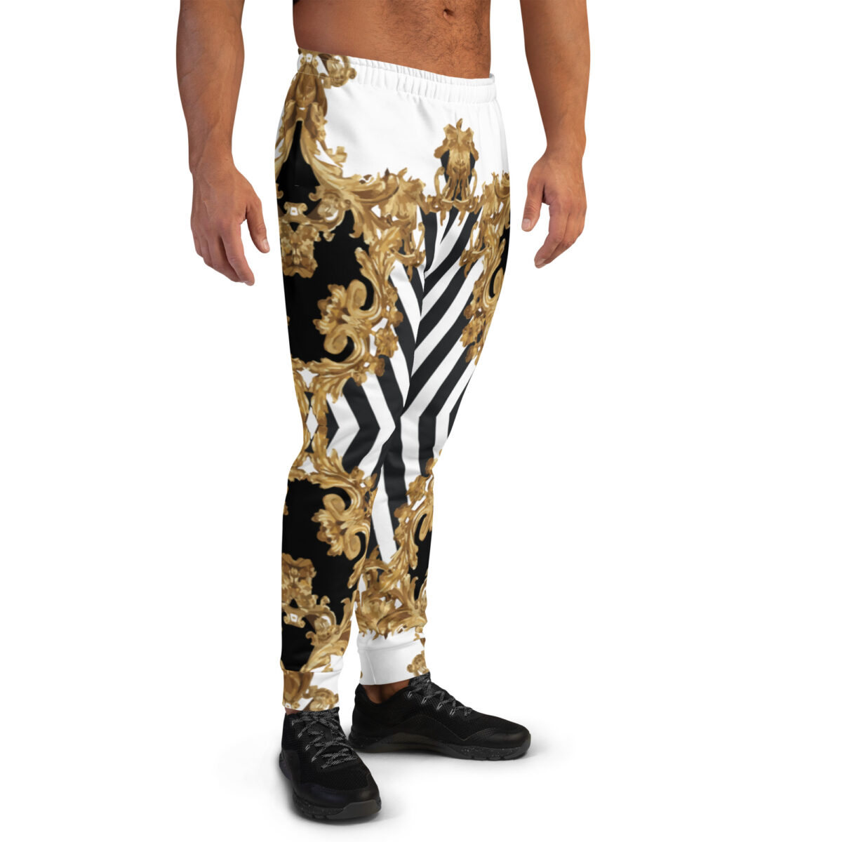 Men’s Joggers Sweatpants | Track Sweat Pants Jogging Athletic Workout Graphic Designer Pants | White Black Striped Gold - Image 2
